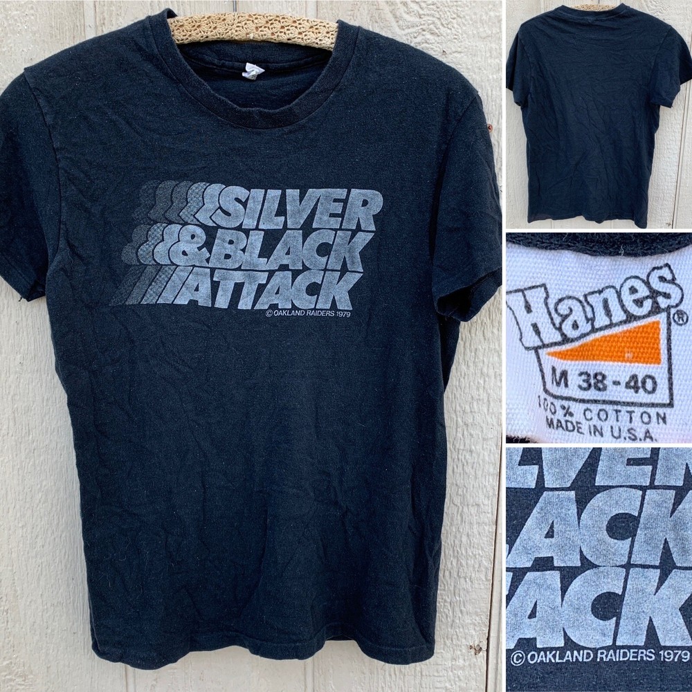 Vtg Silver & Black Attack c Oakland Raiders Football 1979 T Shirt 70s 1970s M