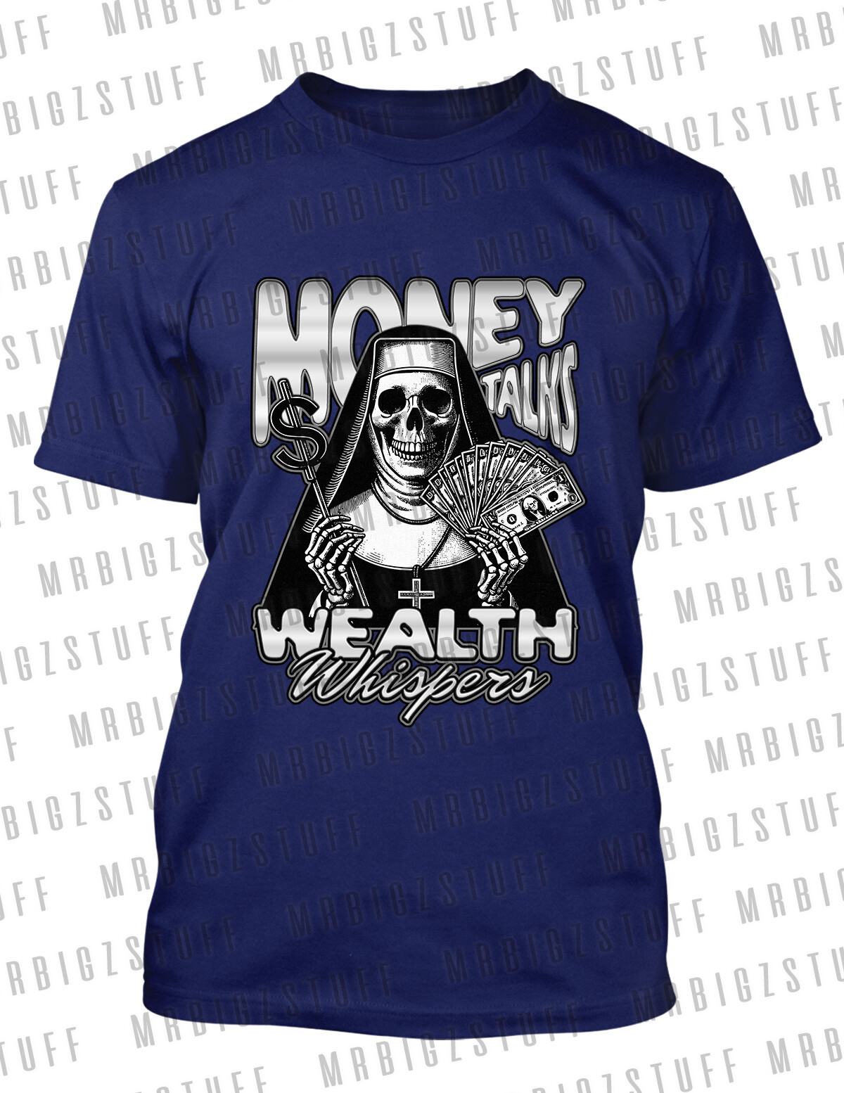Big & Tall Skull Money Wealth Whispers Tee Shirt To Match J1 High Satin Shadow