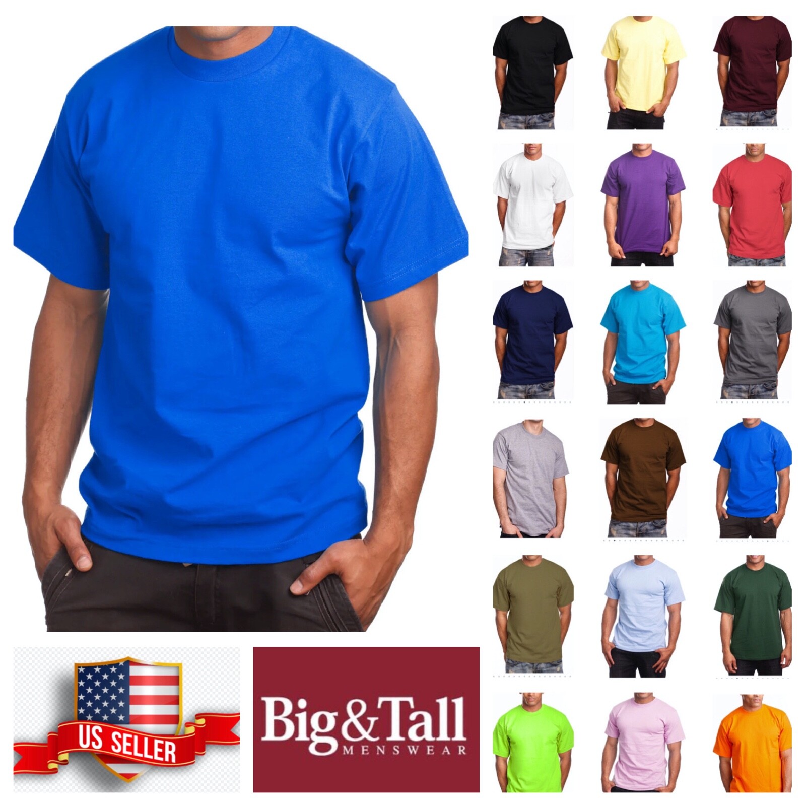 Mens T- Shirt HEAVY WEIGHT Plain Crew Neck Cotton S-7X & LT-5XLT Big and Tall gallery