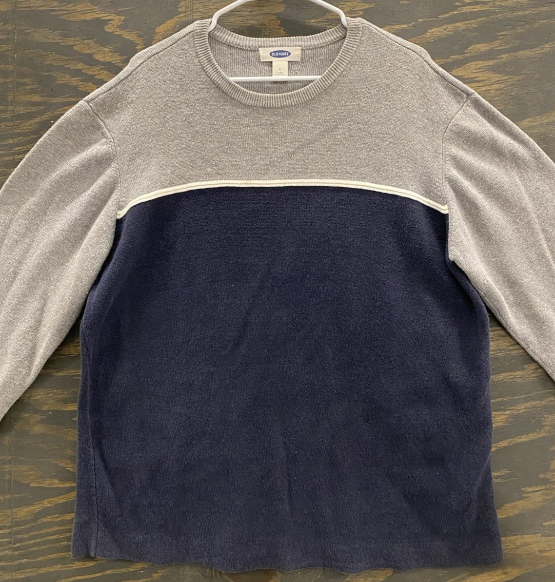 Vintage Y2K Old Navy Men’s XL Colorblock Crewneck Sweater Gray Navy Heavyweight gallery