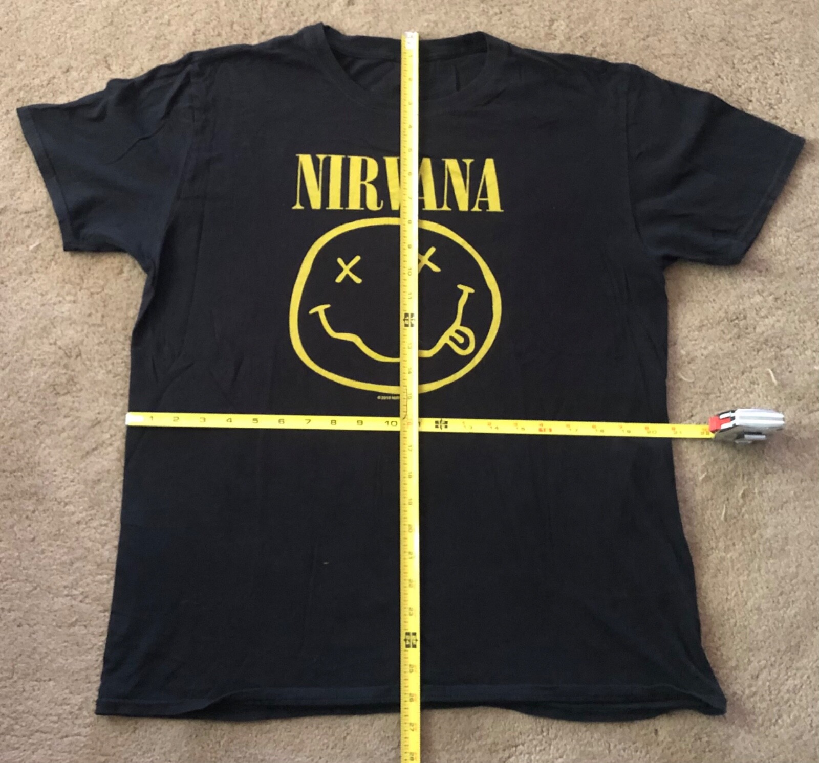 Nirvana Smiley Face Kurt Cobain Grunge 90's Black T-Shirt Size - see measurement gallery