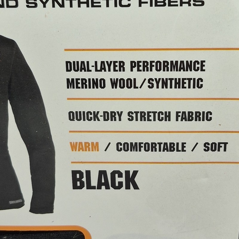 Omni Wool Men's Black Base Layer Zip Long Sleeve Top Shirt Thermal Size Lrg NIB gallery