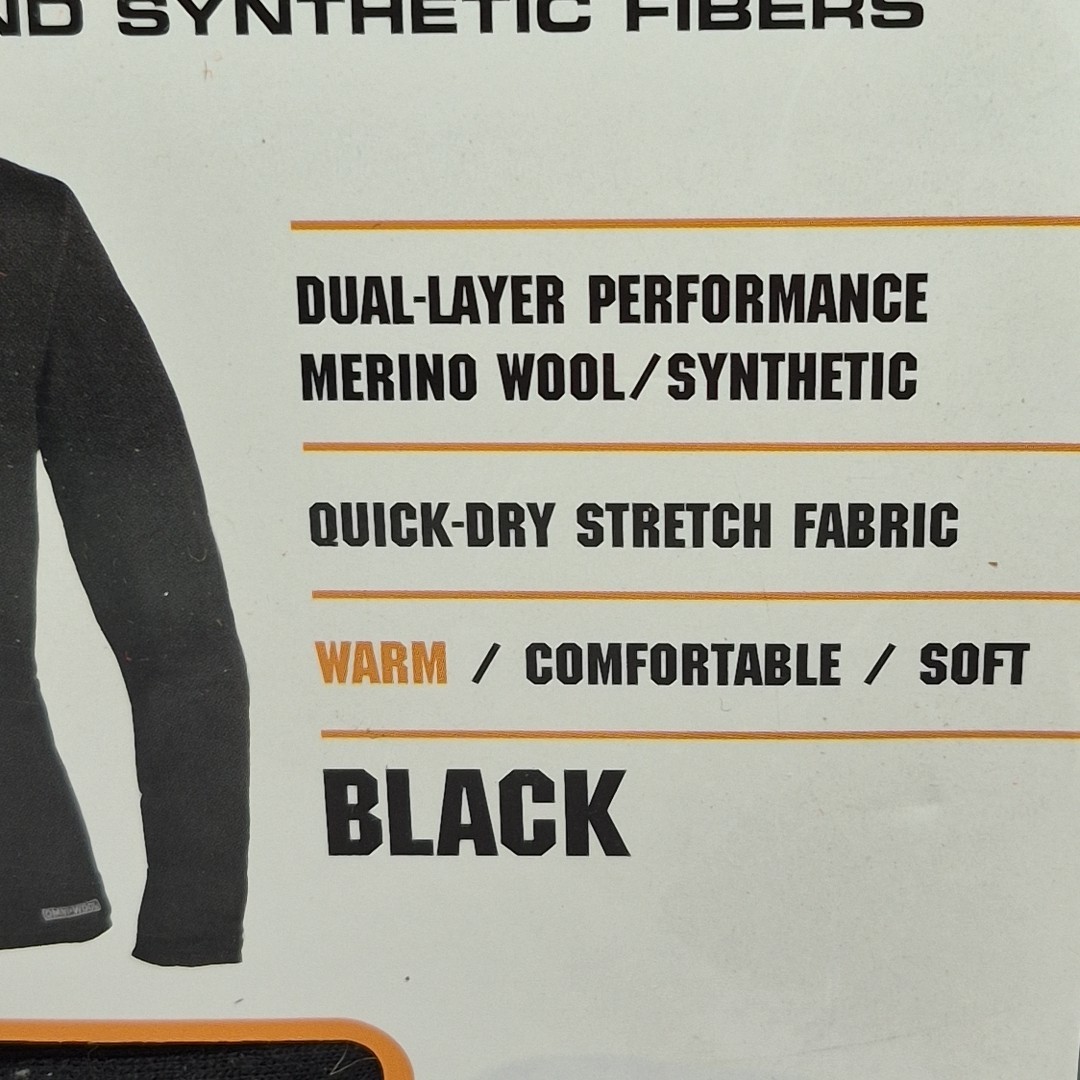 Omni Wool Men's Black Base Layer Zip Long Sleeve Top Shirt Thermal Size Lrg NIB gallery