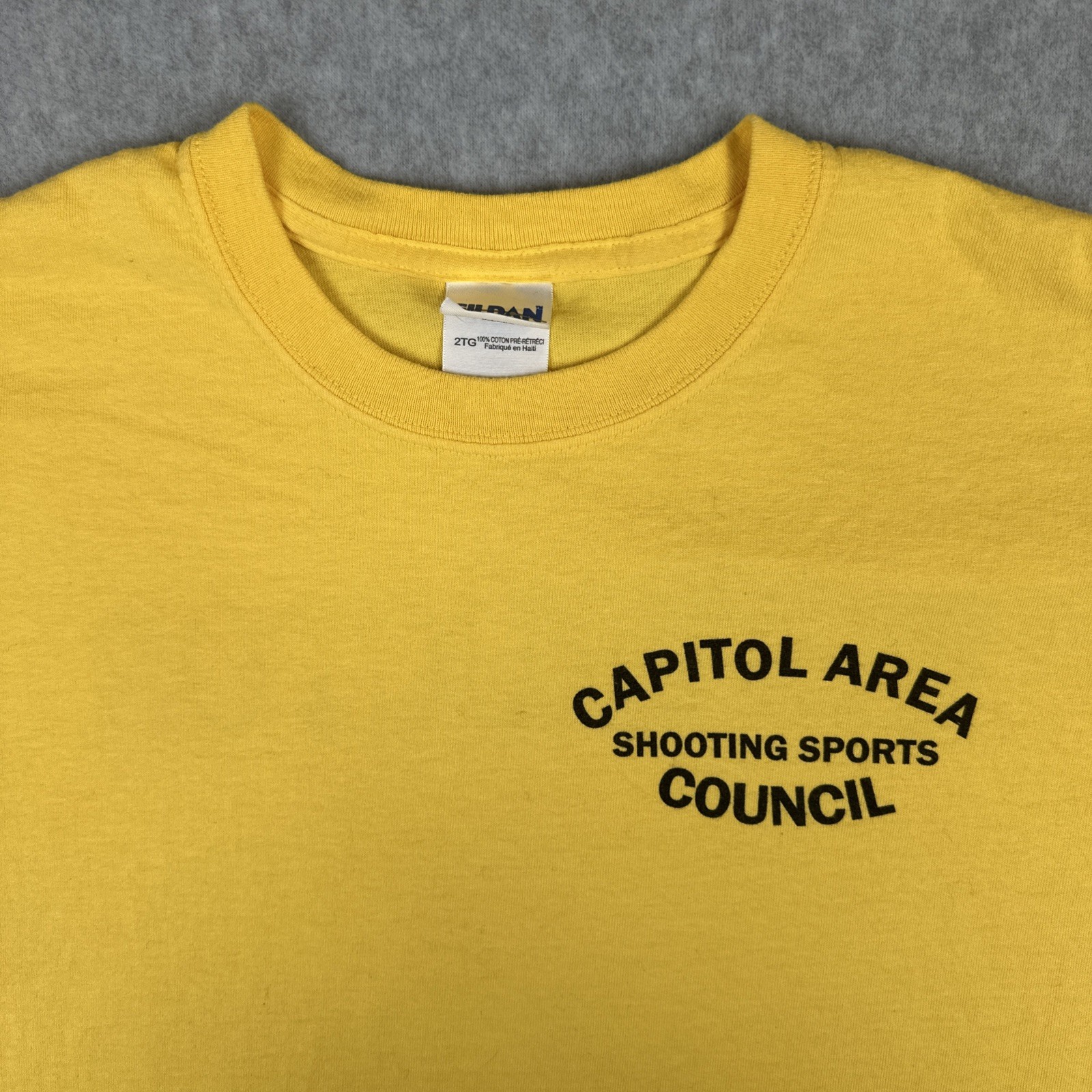 Vtg Gikdan Mens XXL Yellow T Shirt Capitol Area Shooting Sports Instructor Tee gallery