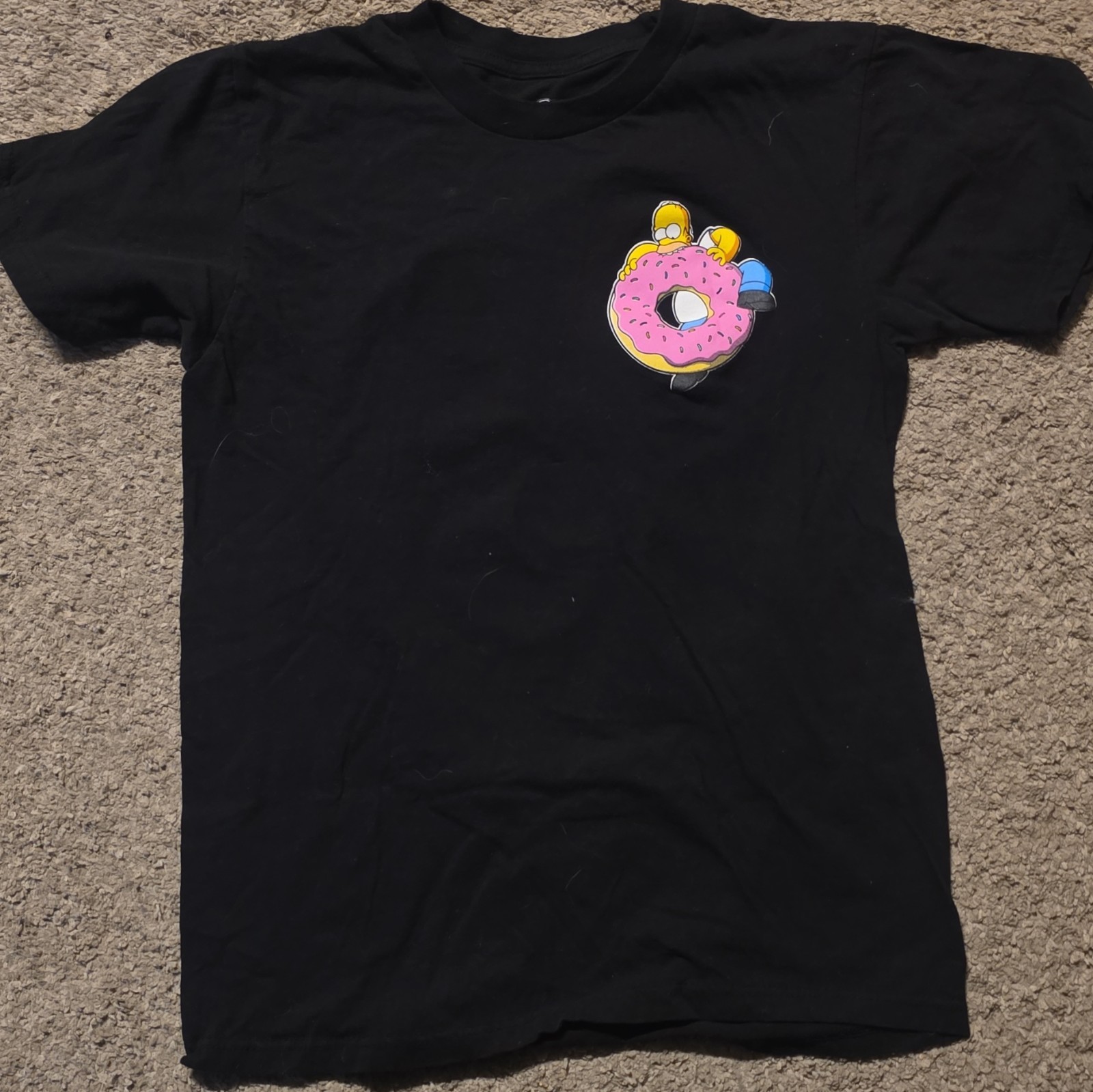 The Simpsons Men's M Black Crew Neck Short Sleeve Cotton Homer Donut T-Shirt gallery