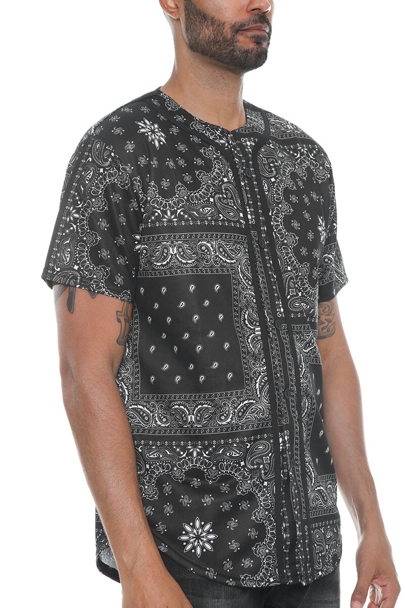Mens Baseball Classic Jersey Bandana Paisley Button Down Tee Shirt gallery
