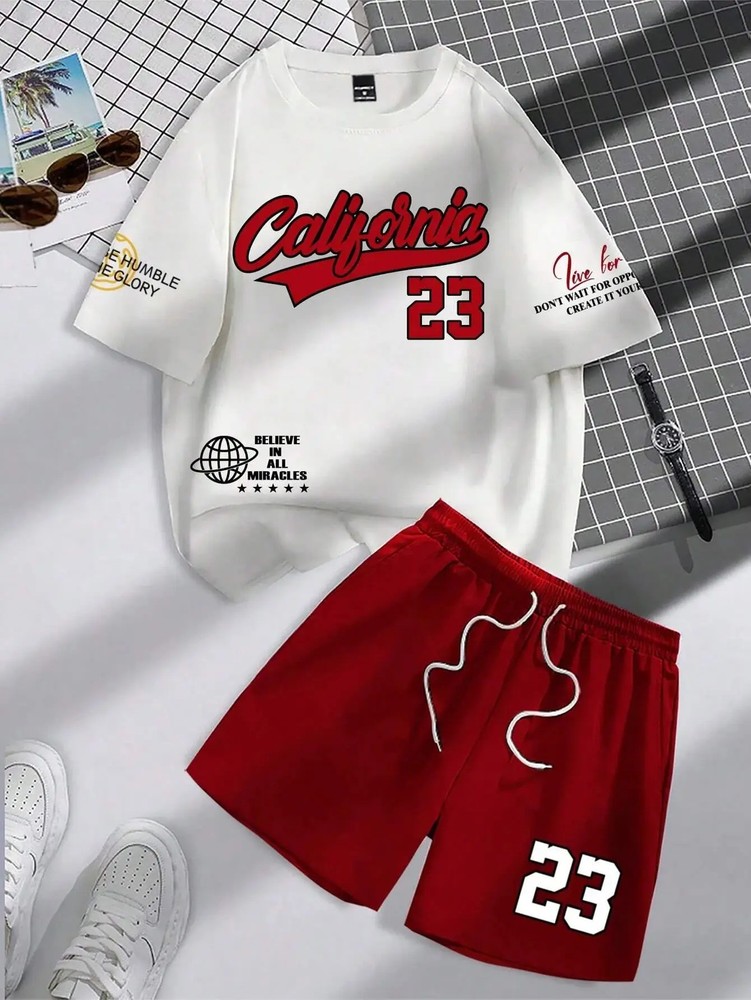 summer trend men’s suit round neck short sleeve set fashion T-shirt and short