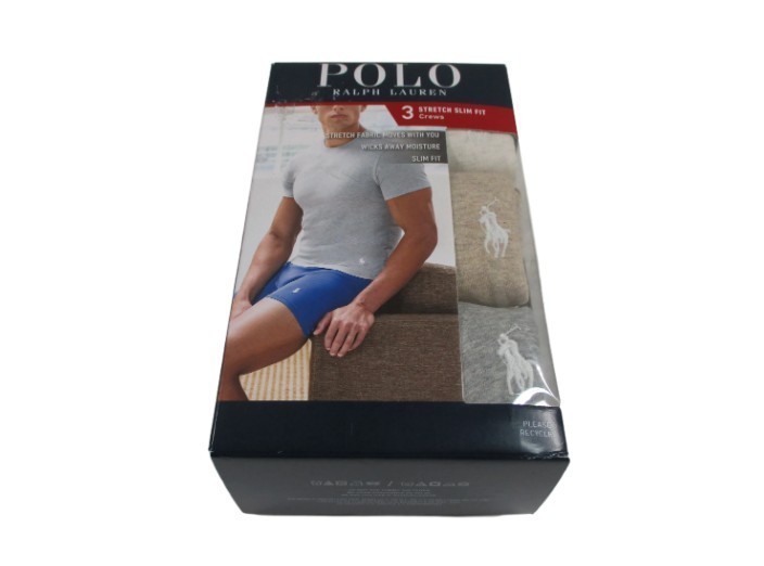 3 PACK POLO RALPH LAUREN STRETCH SLIM FIT COTTON GRAY BEIGE CREW NECK T SHIRTS gallery