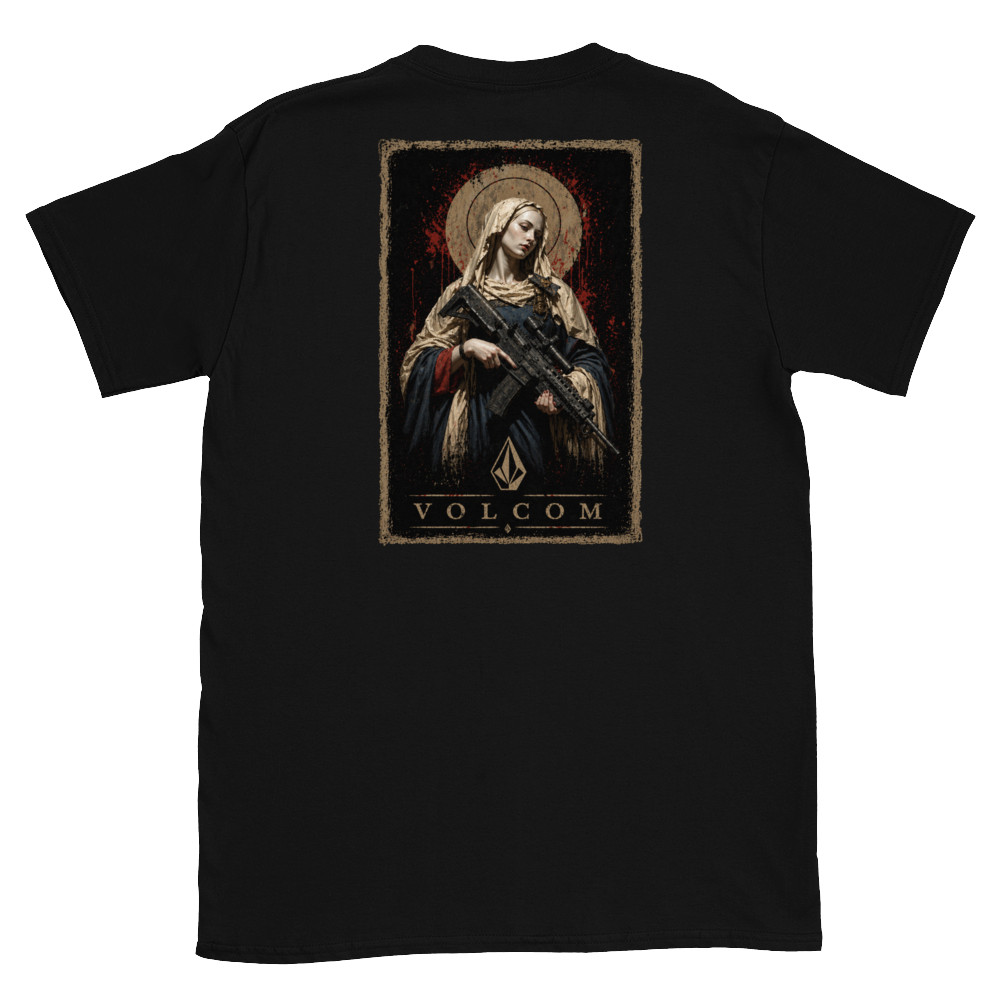 Volcom Gothic Saint Nun Rifle Graphic T Shirt Streetwear Skater Punk Tee