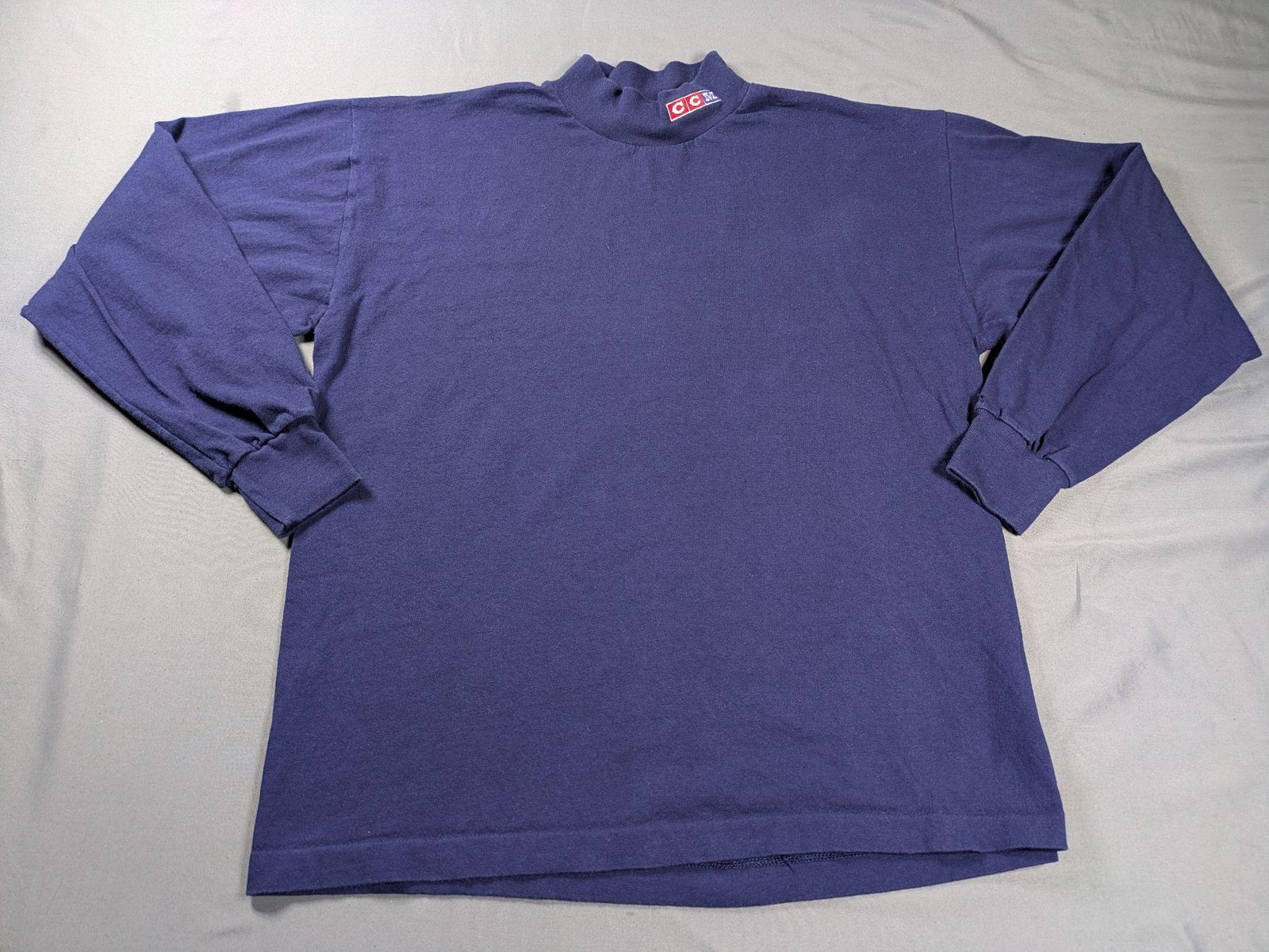 Vintage CCM Shirt Mens Large Blue Mock Neck Long Sleeve Hockey Made USA Cotton gallery