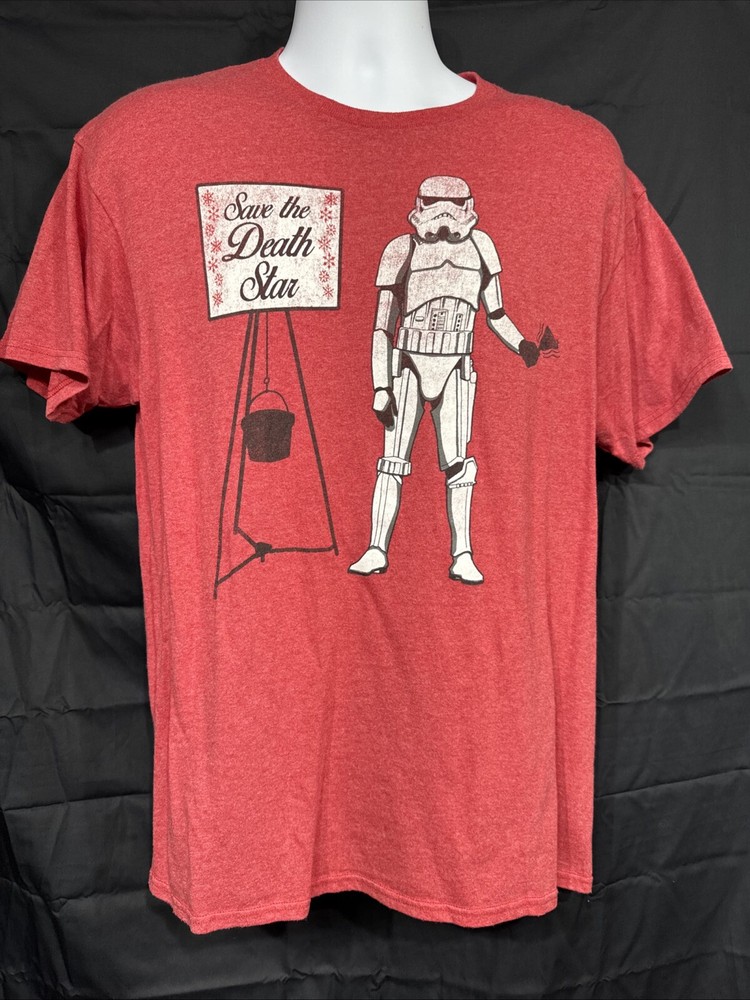 Star Wars Save The Death Star Christmas Short Sleeve Crew Neck Shirt Large Red