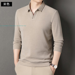 New Basic Turn-Down Collar T-Shirts Men’s Casual Long Sleeve Vintage Buttom Tops