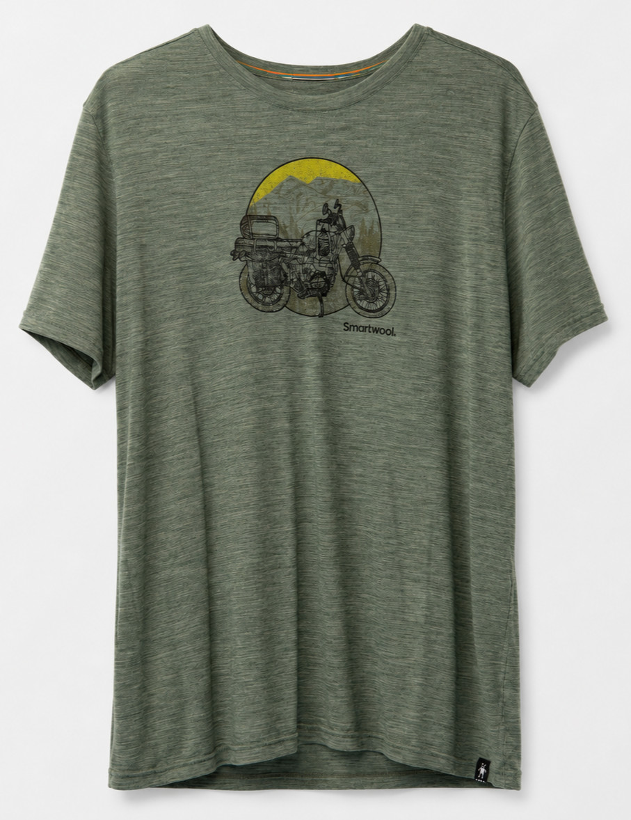 Smartwool Mens XL Green Merino Wool Blend T-Shirt Motorcycle Graphic Tee Retro gallery