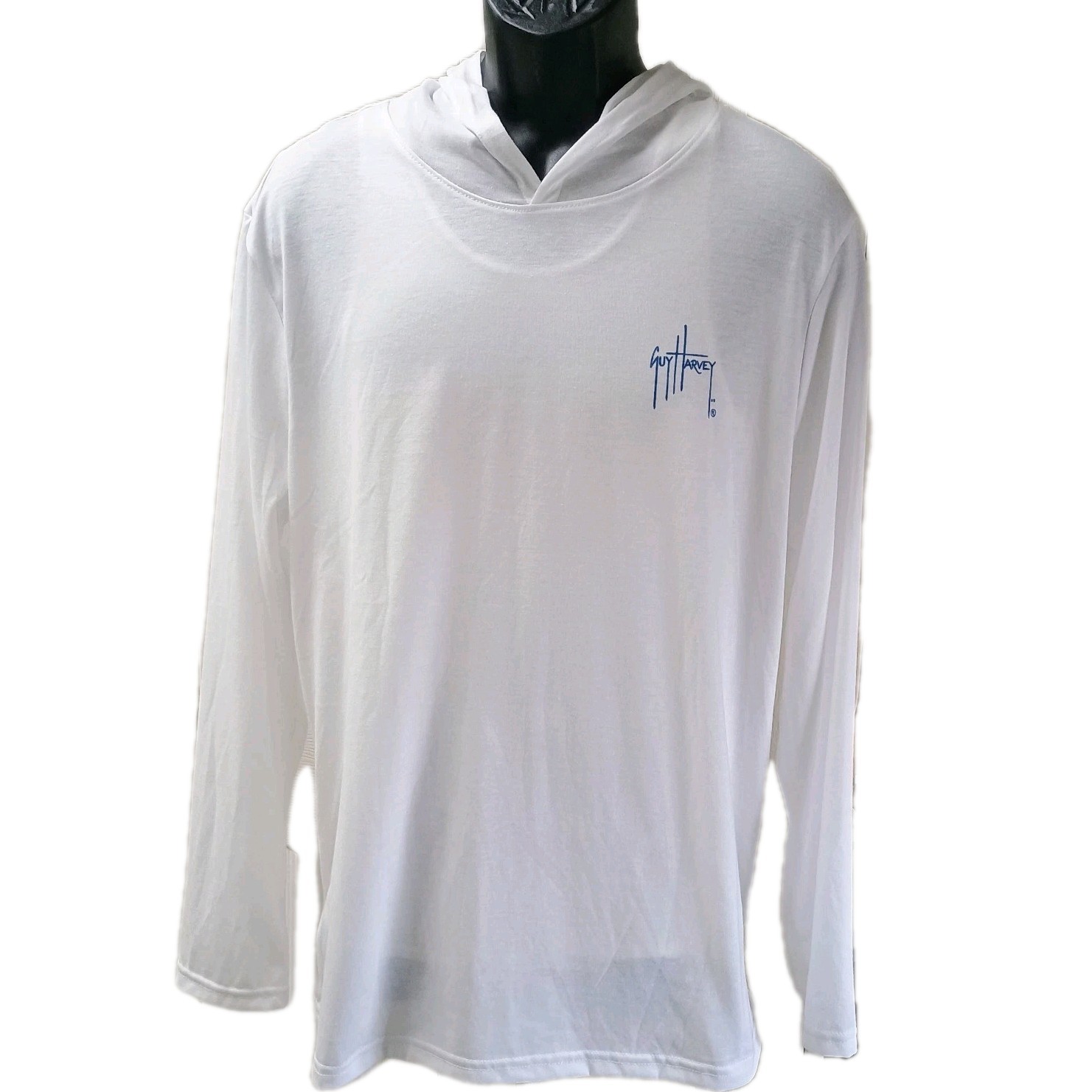 NEW MSRP $50 Guy Harvey White Hoodie T-Shirt Long Sleeve 80Poly/20Cotton Men's L gallery