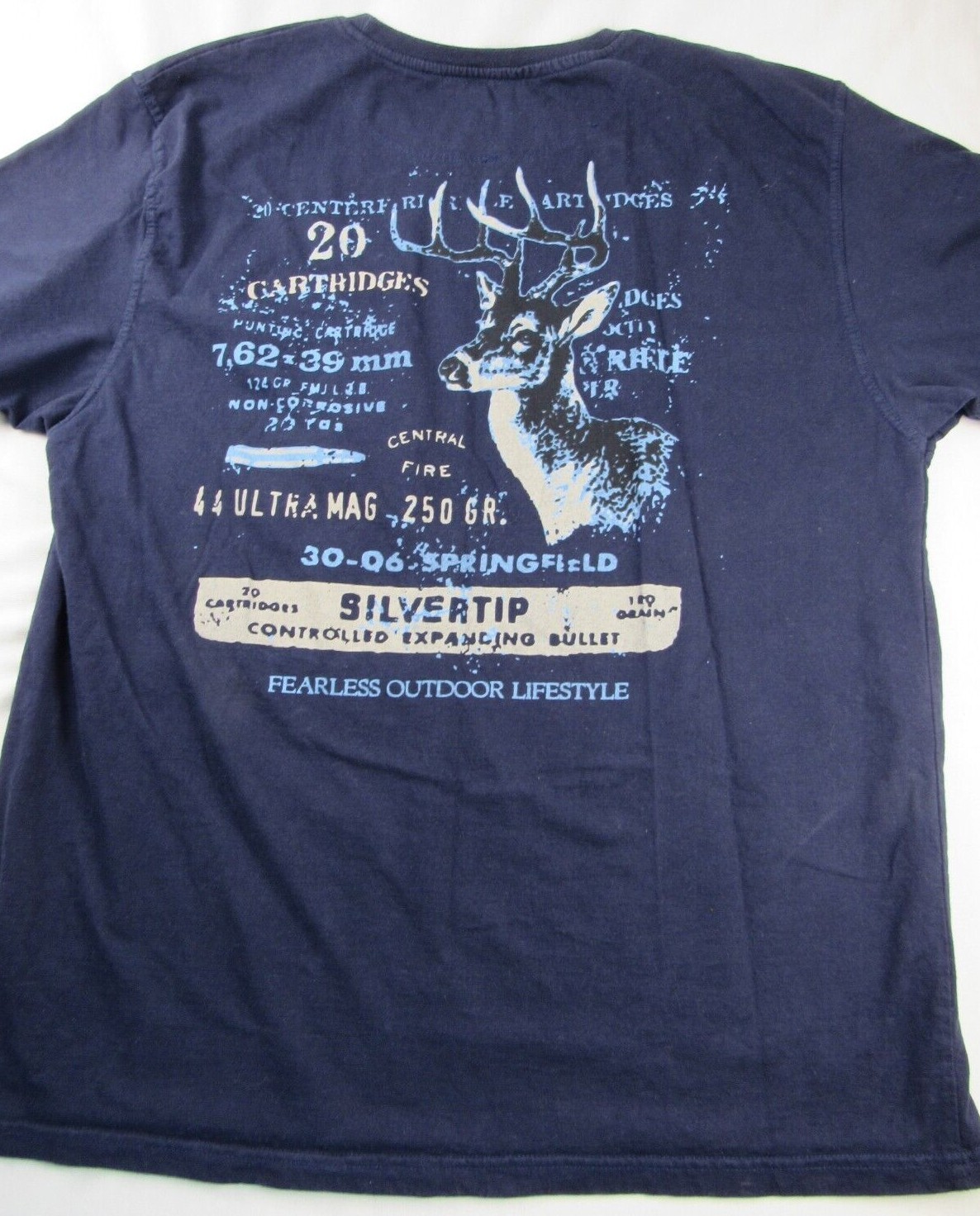 Fearless Outdoor Lifestyle Navy Blue T-Shirt 2XL XXL Full Back Print Deer Hunt gallery