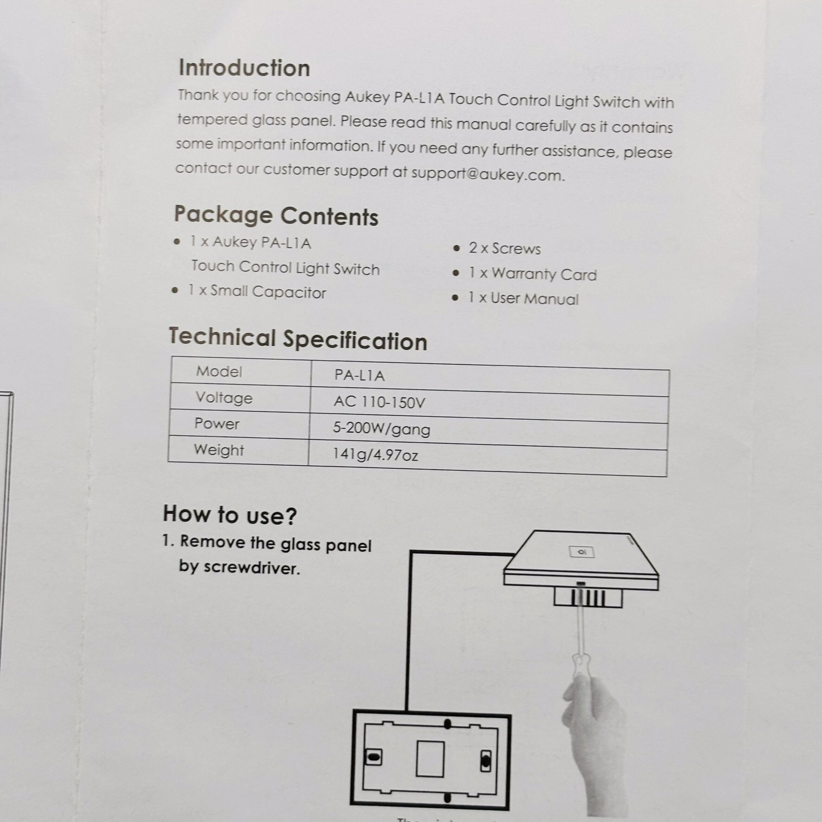 2 AUKEY Touch Screen Light Switch With Tempered Glass Panel E2-819