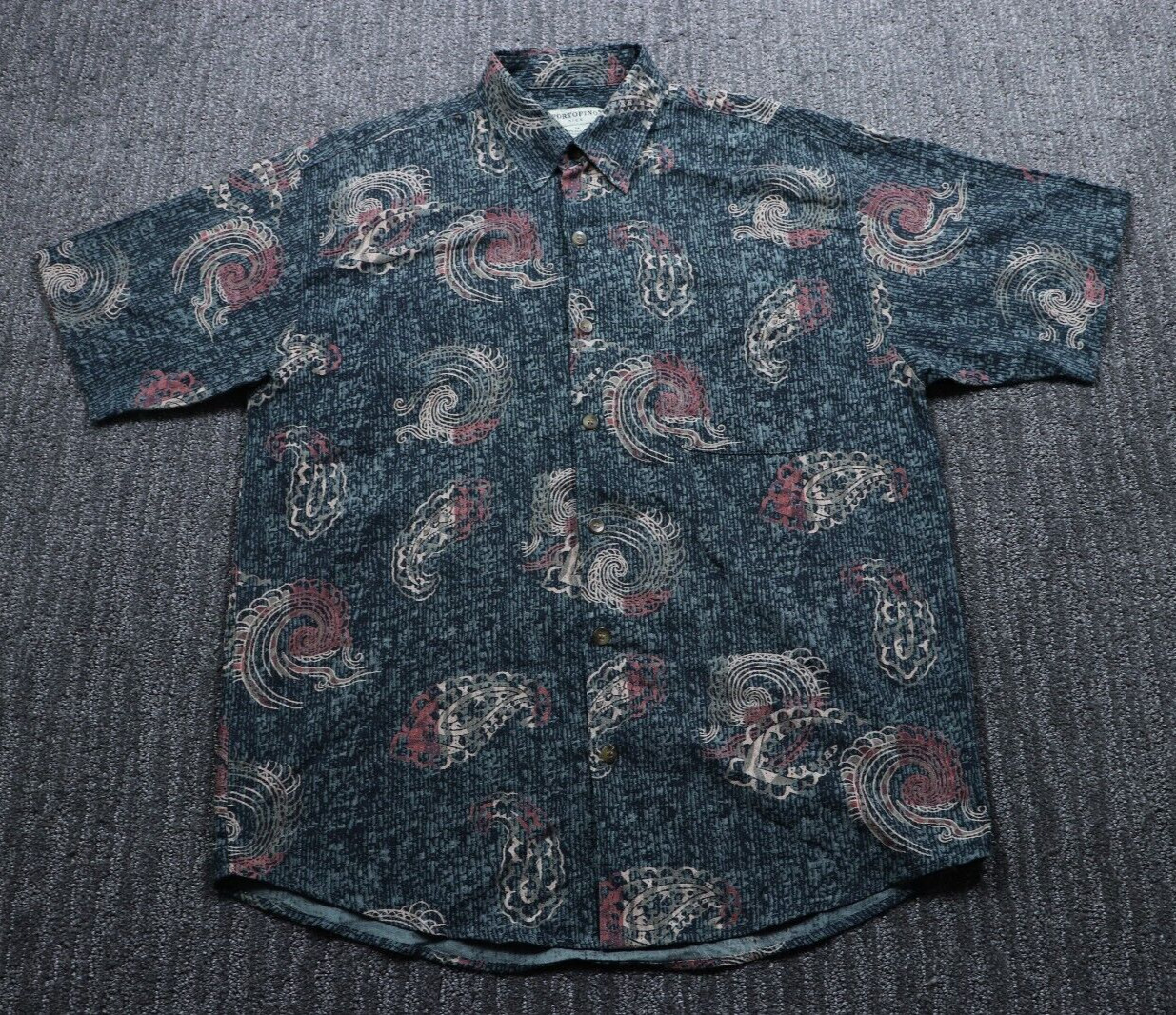 Portofino Silk Blend Short Sleeve Button Up Shirt Easy Care Geometric Men's M gallery
