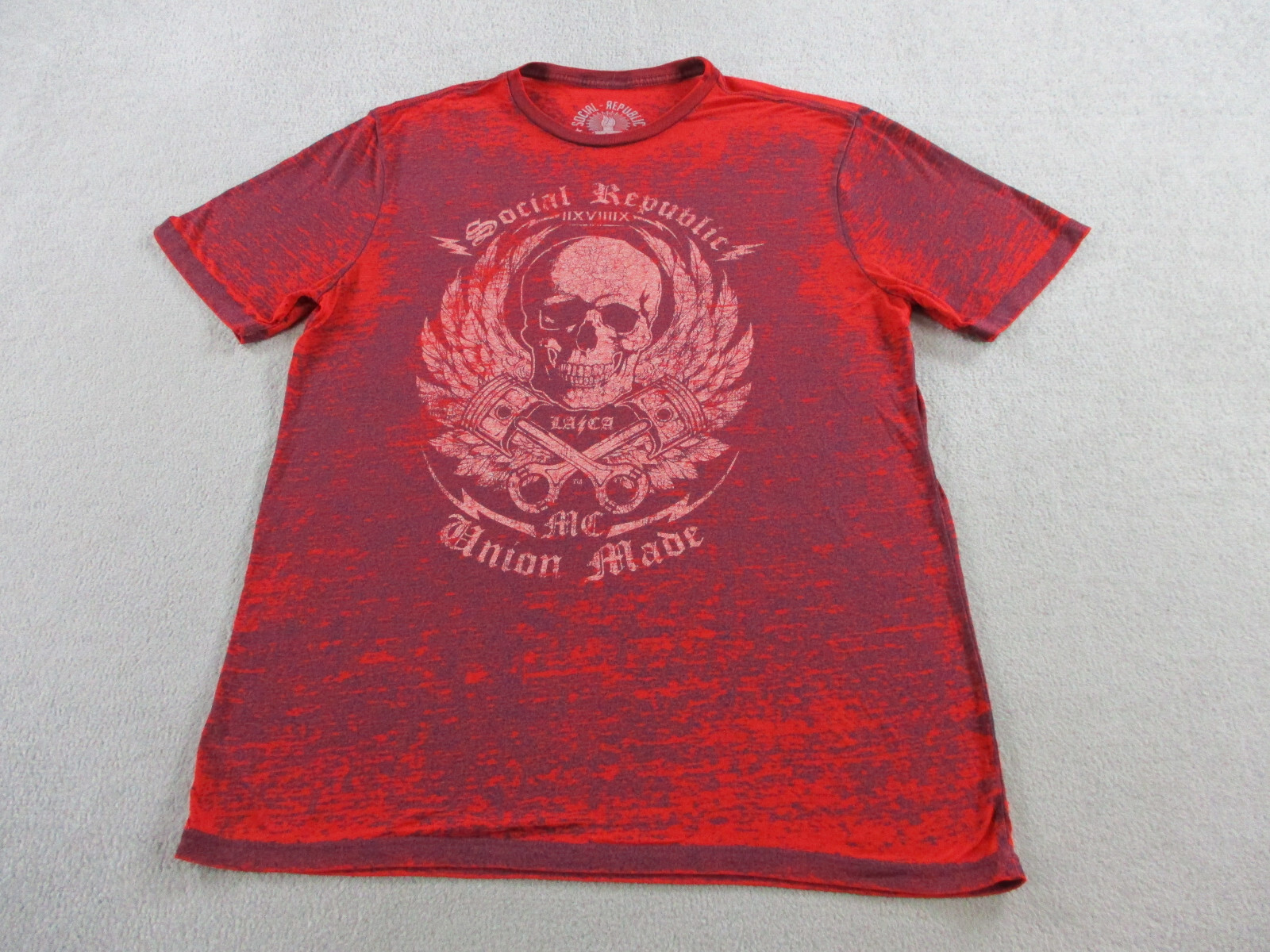 Y2K Shirt Adult Large Red Skull Print Grunge Goth Y2K Cyber Sheer Crewneck Tee