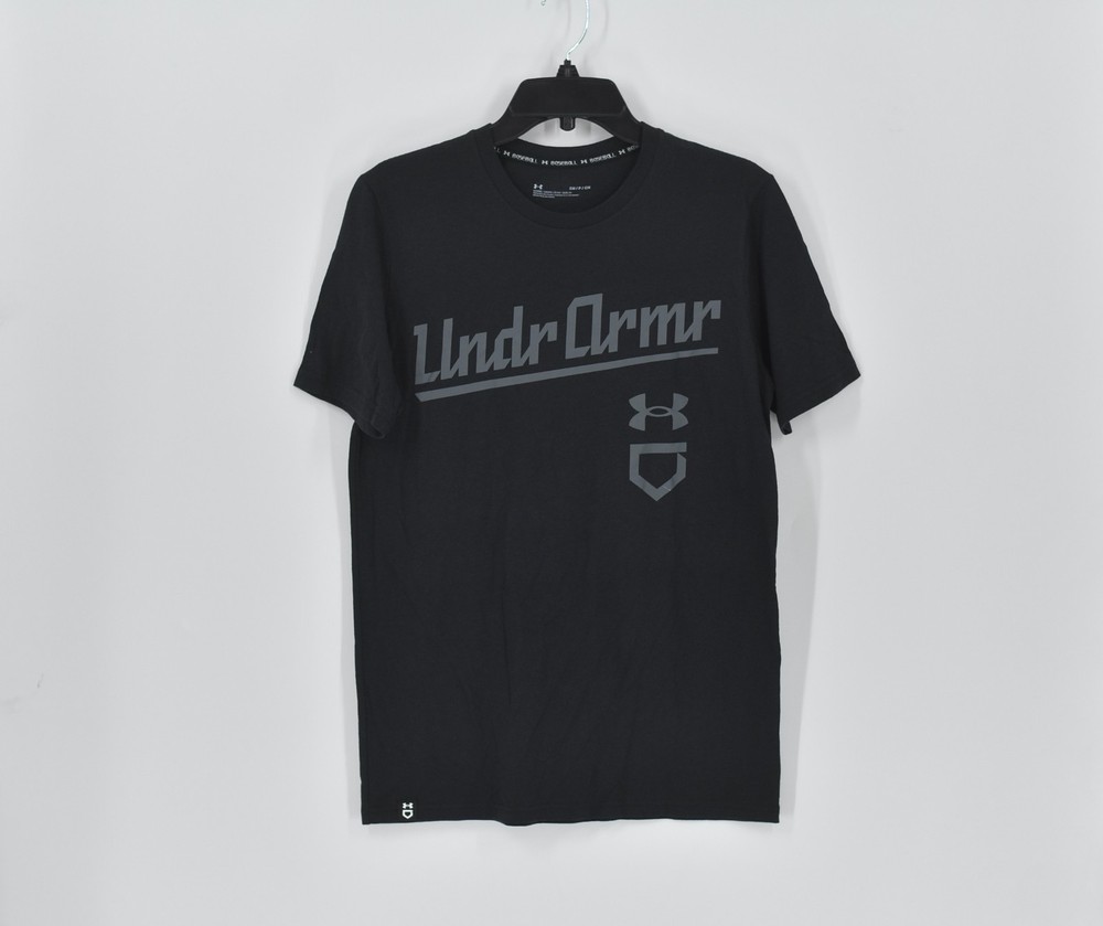 Men’s Under Armour Baseball Script T-Shirt in Black and Pitch Grey Size Medium