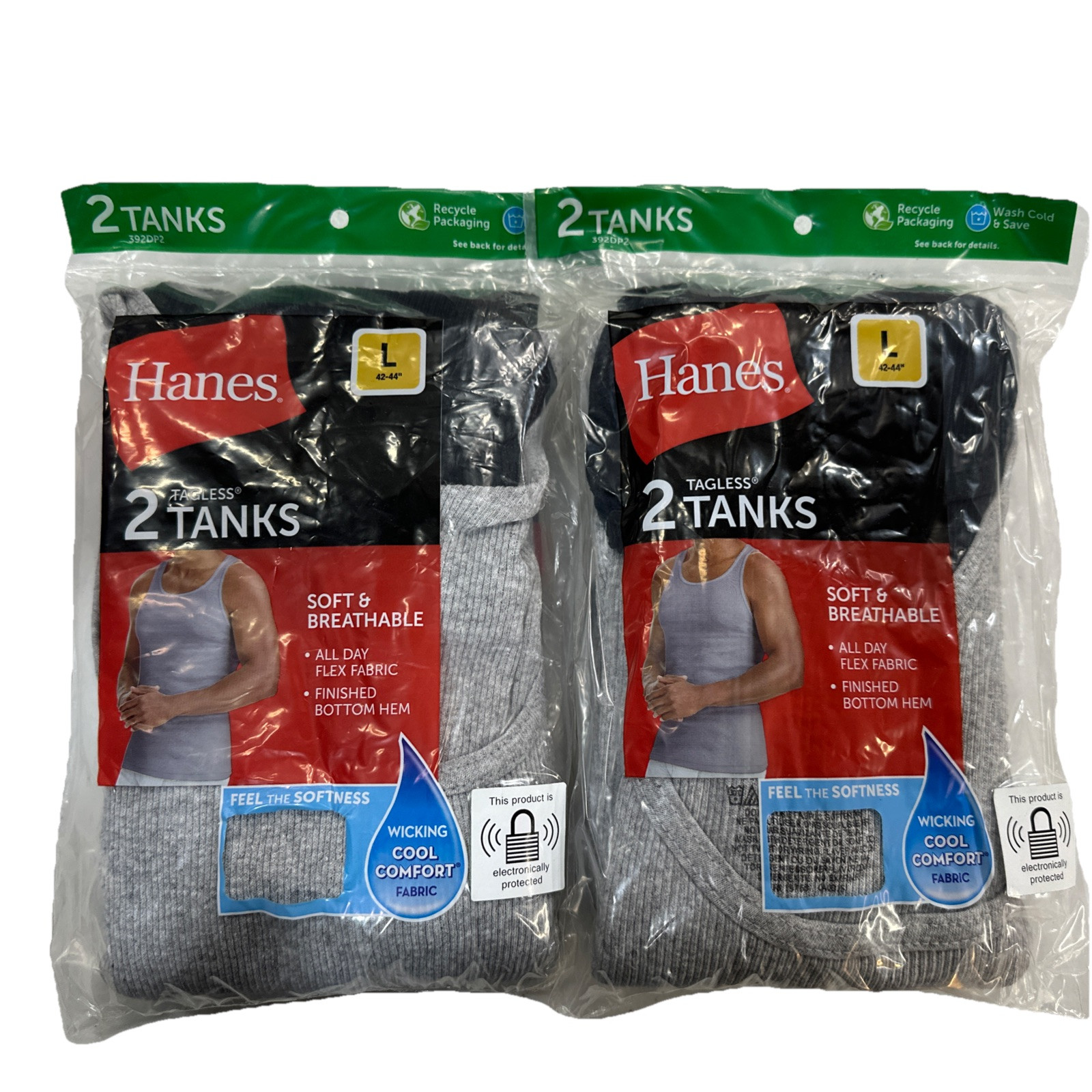 Hanes Mens Tagless Tank Tops 2 Gray 2 Black Cool Comfort Fabric gallery