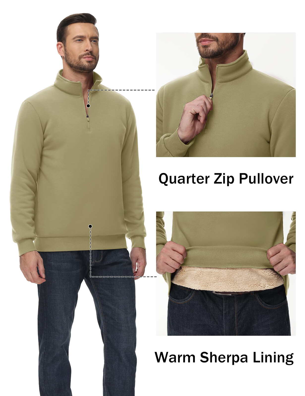 Men's 1/4 Zip Sweatshirt Sherpa Lined Fleece Pullover Heavyweight Winter Sweater gallery