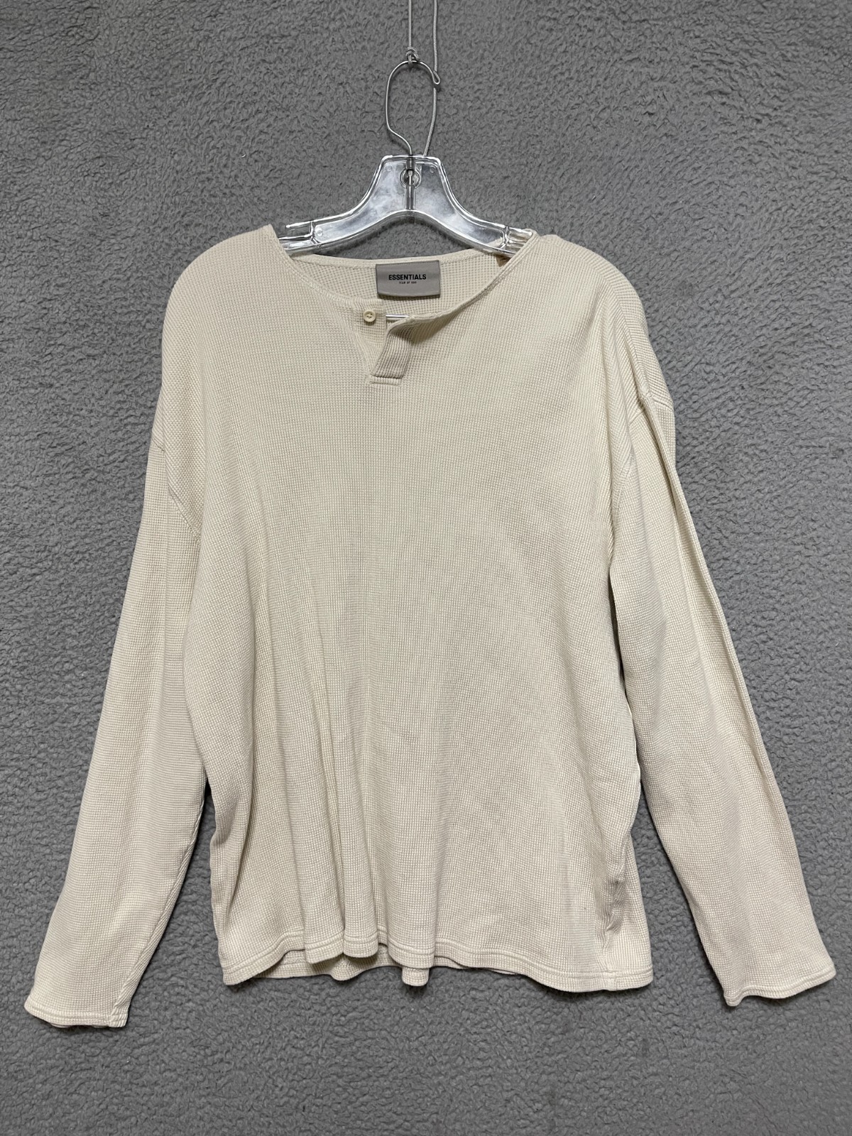 Essentials Fear Of God Waffle-Knit Mens Medium Shirt Henley Long sleeve Beige