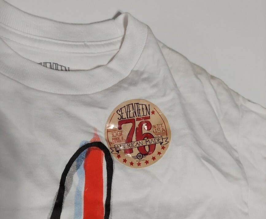 New! Groovy Peace Symbol American Flag Red White & Blue 1776 White T-Shirt Small gallery