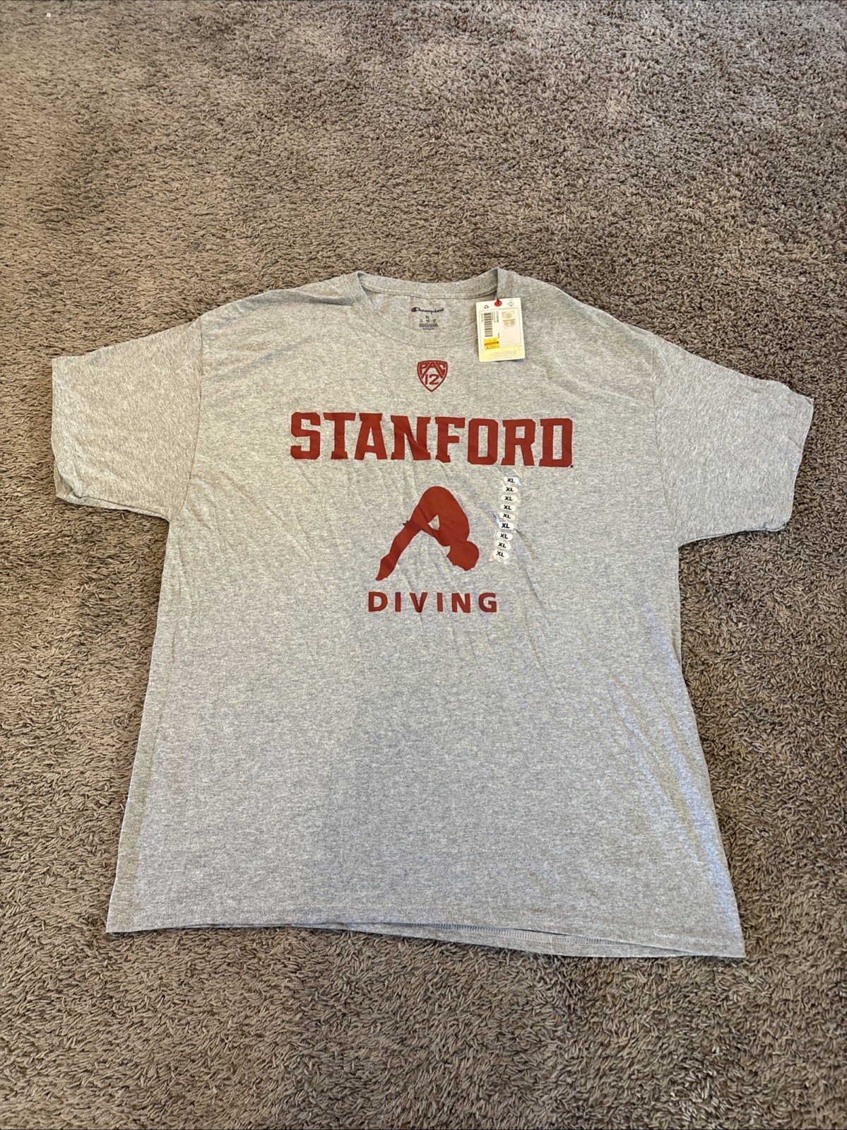 Champion Stanford Diving Graphic Tee Cardinal Red Gray PAC-12 Men’s Size XL NWT gallery