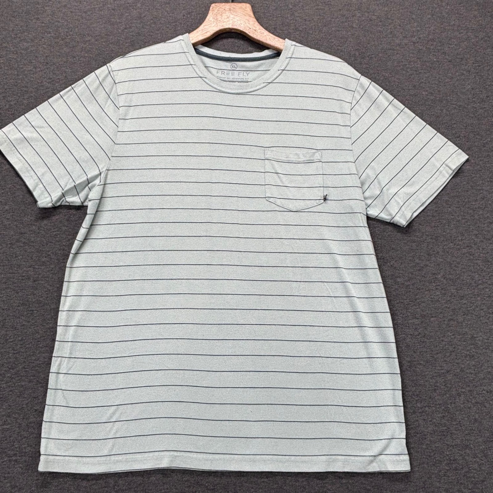 Free Fly T-Shirt Mens XL Stripe Pocket Short Sleeve Bamboo Sage Green Crewneck gallery