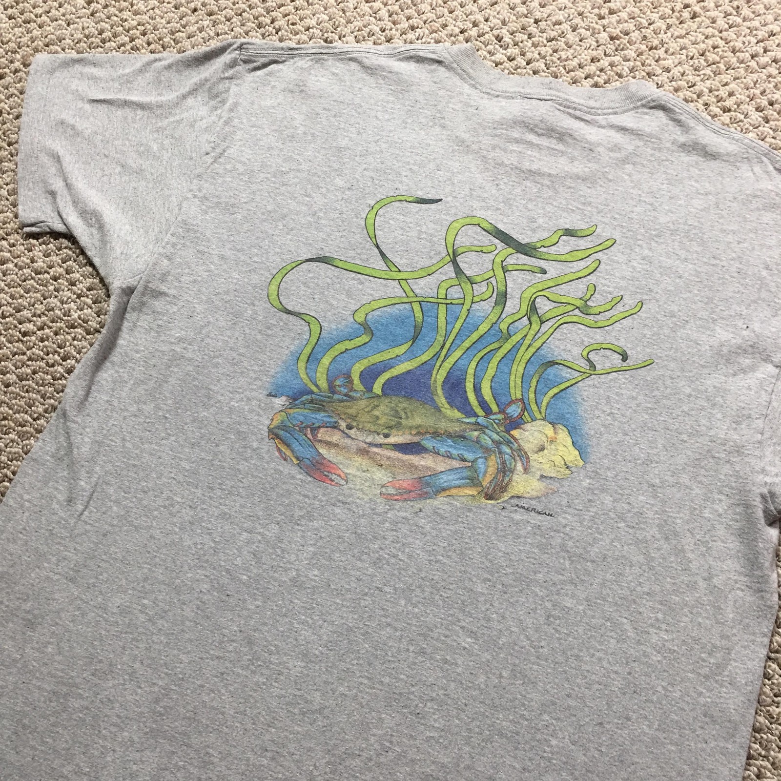 Vintage Delta T-Shirt Mens XL Gray Crab Ocean Sea Life Graphic Tee Made in USA gallery