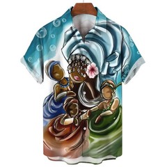 Mens Button Down African Family Mother Art Hawaiian Top Novelty Holiday Gift Shi