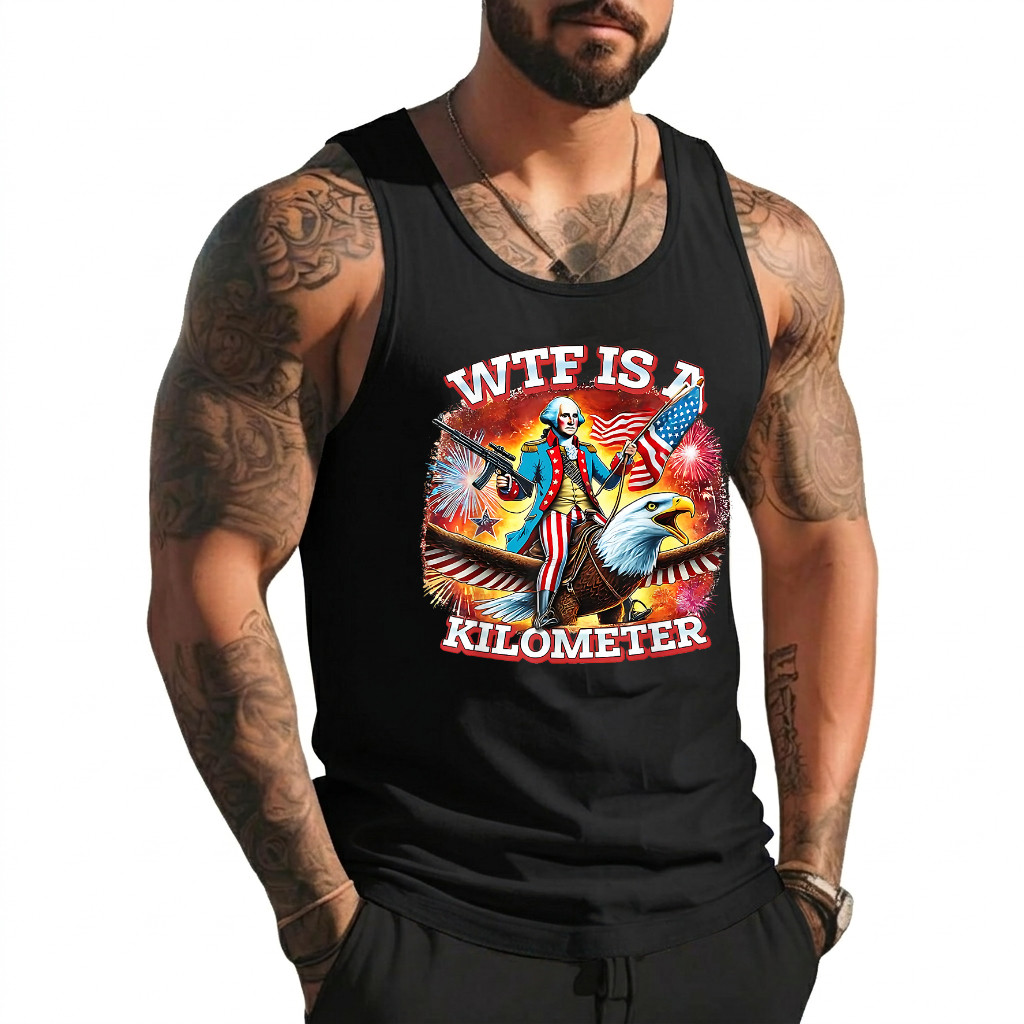 Retro WTF is A Kilometer Funny Patriotic American Freedom Tank Top gallery