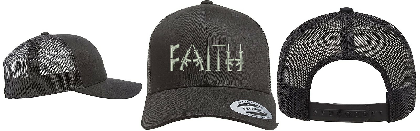 Yupoong Snapback Trucker Structured Embroidered Hat Faith Guns 2nd Amendment