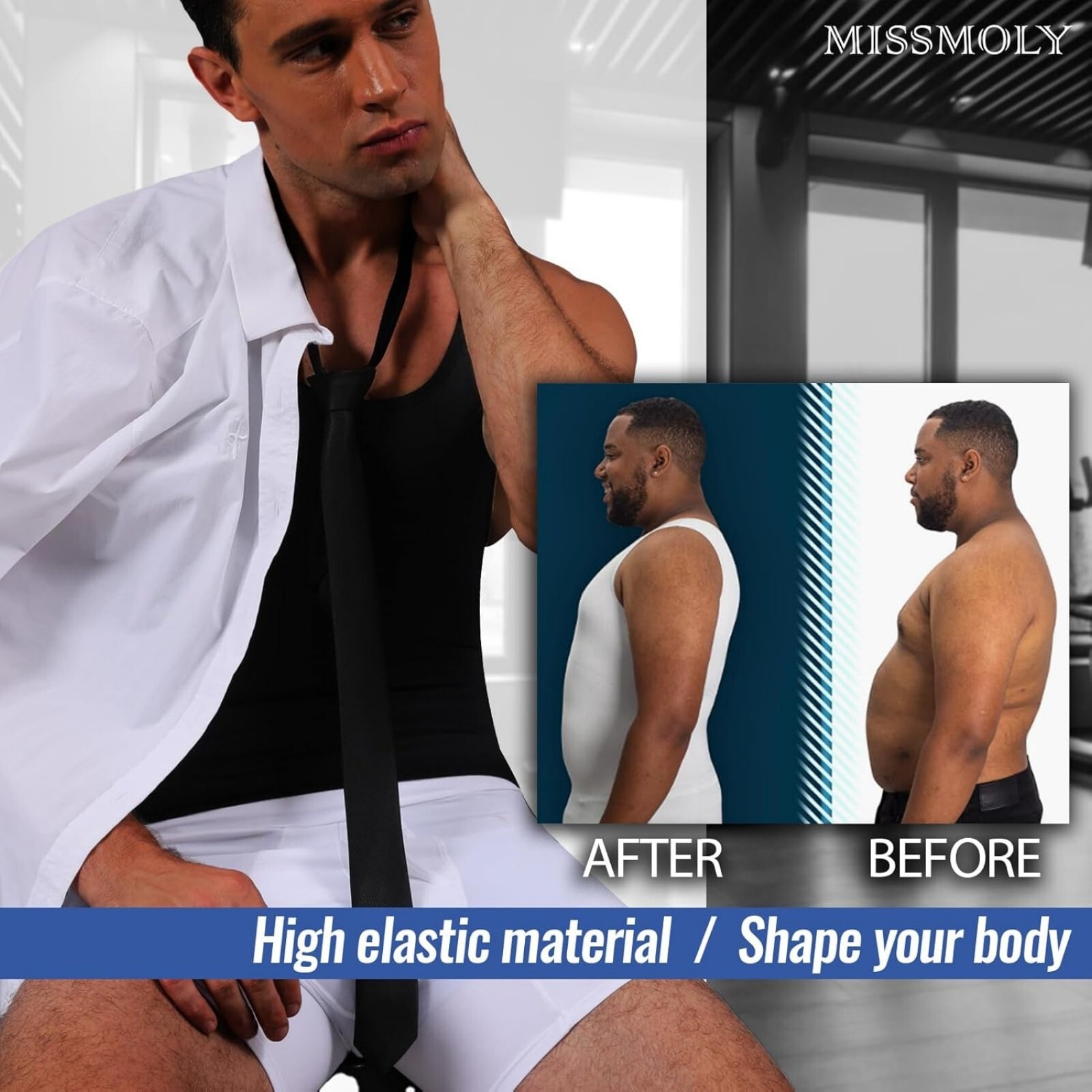 Fajas Colombianas para Hombres Men Compression Body Shaper Abdomen Control Tank gallery