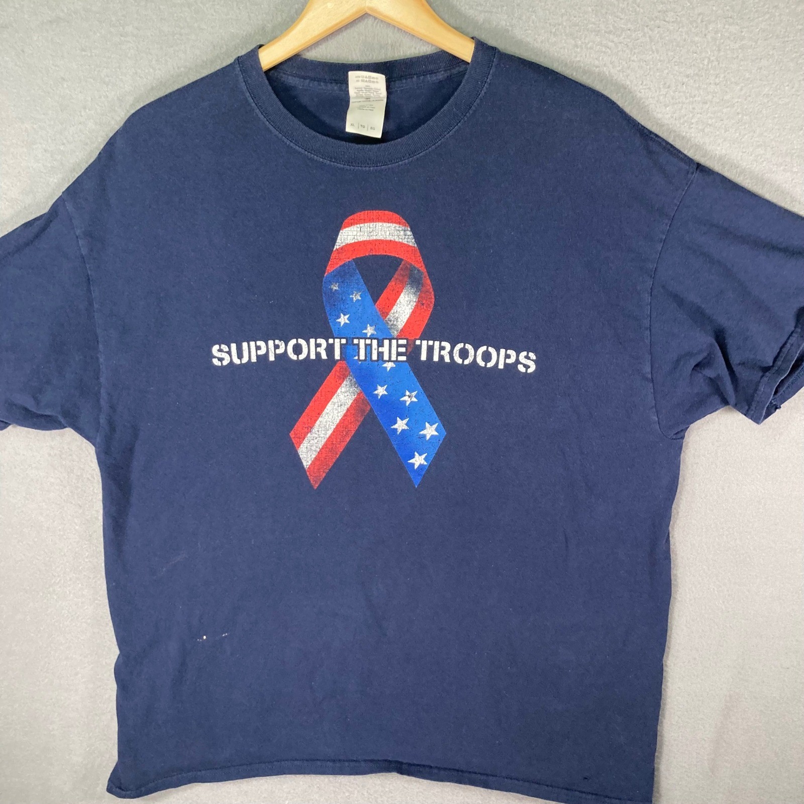 Support The Troops T-Shirt Men's XL Blue Patriotic American Flag USA Tee gallery