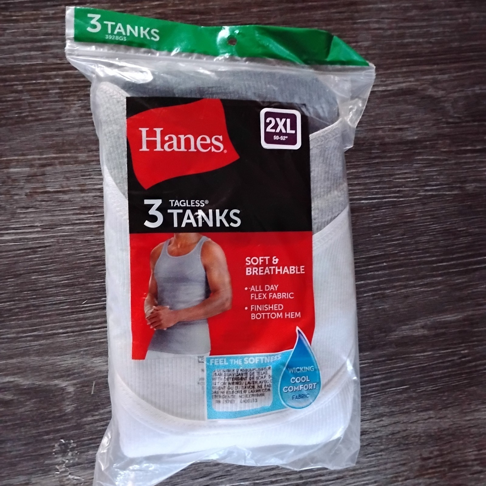 Hanes Men’s 3 Pack Tagless Tanks Undershirts Size 2XL Wicking Cool Comfort NEW