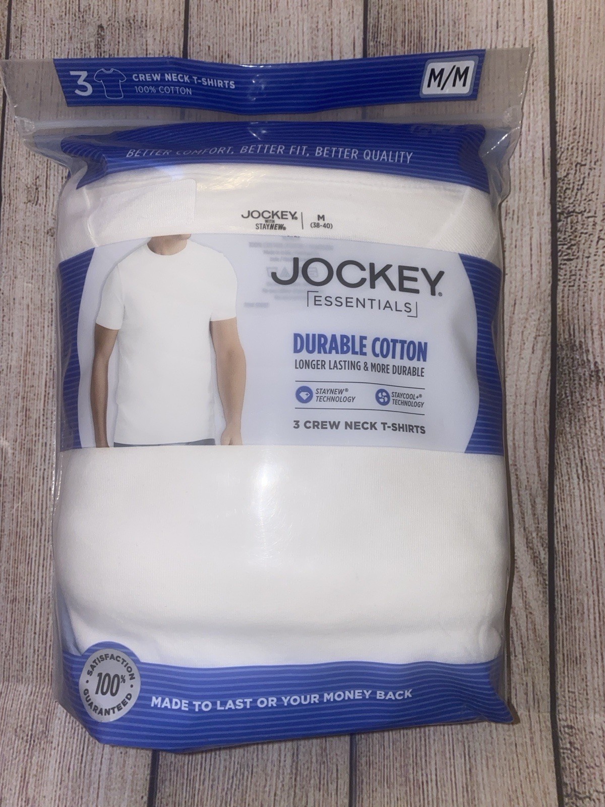 Jockey Essentials Mens Cotton Crew Neck T-Shirt Medium 38-40 – 3 Pack