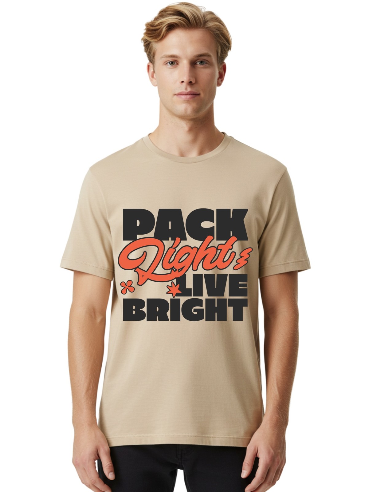Pack-Light-Live-Bright Mens Graphic Tee,100% Cotton,Casual Summer Wear
