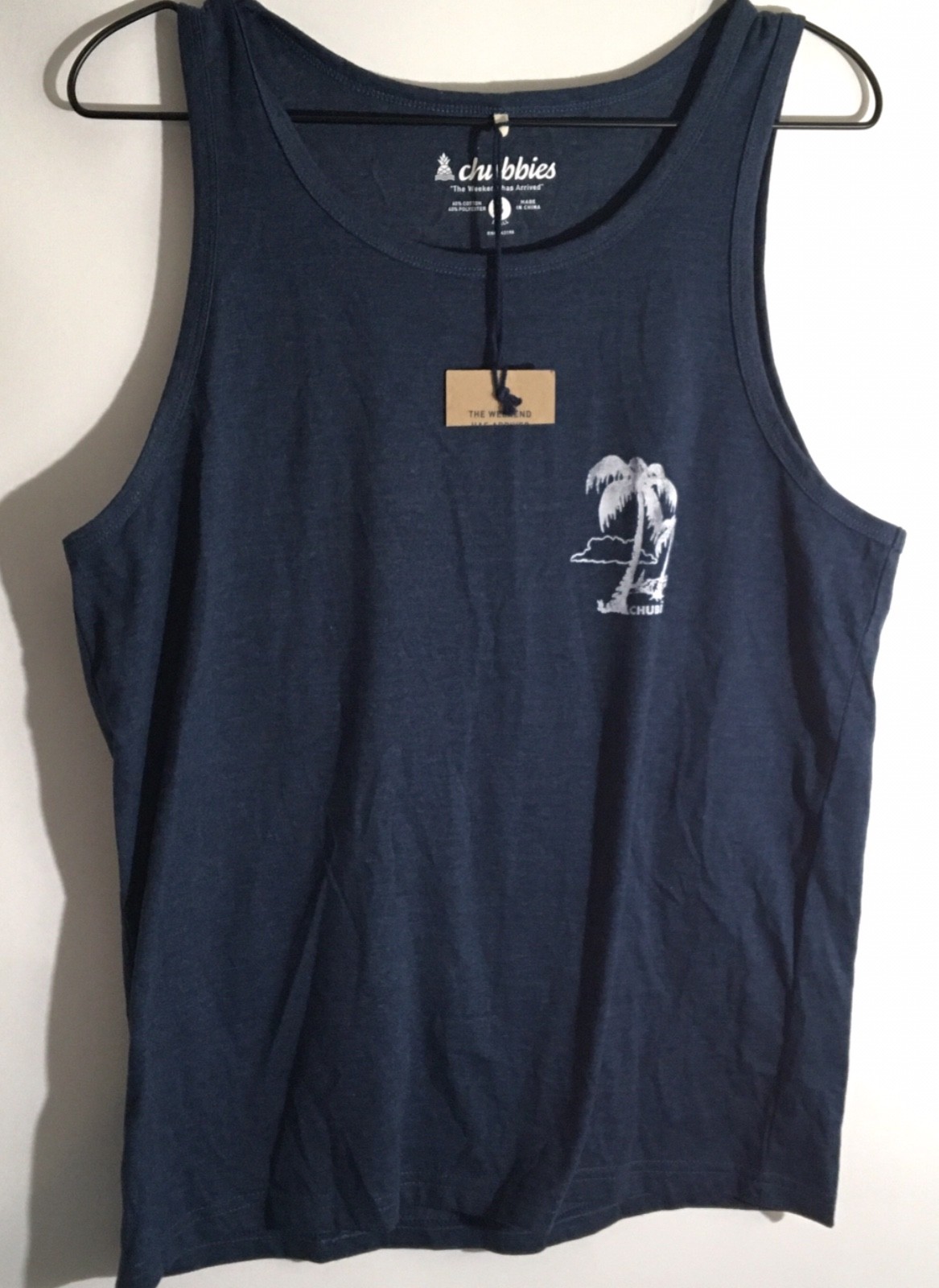 Chubbies The Relaxer Men's Size Small Navy Blue Palm Graphic Sleeveless Tank Top gallery