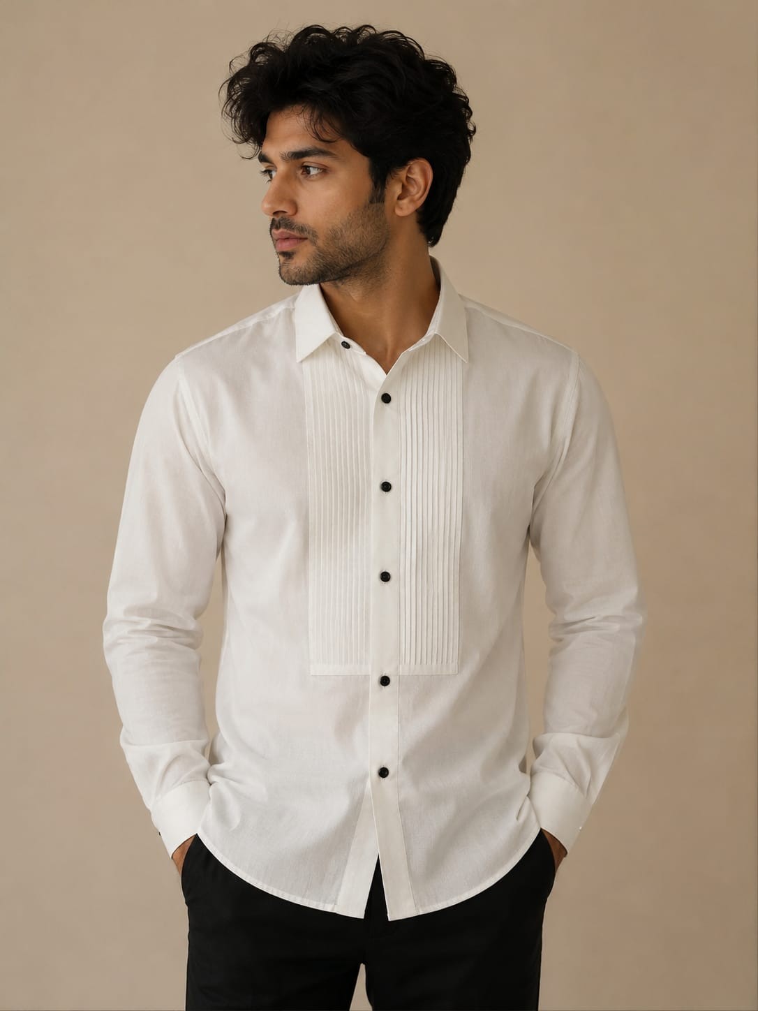 Classic White Pleated Tuxedo Shirt for Men – Formal Wedding & Black Tie Dress Sh gallery