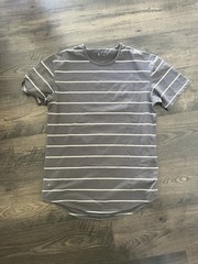 BYLT Men’s Gray/White Striped Logo Crew Neck Short Sleeve T-Shirt Regular M
