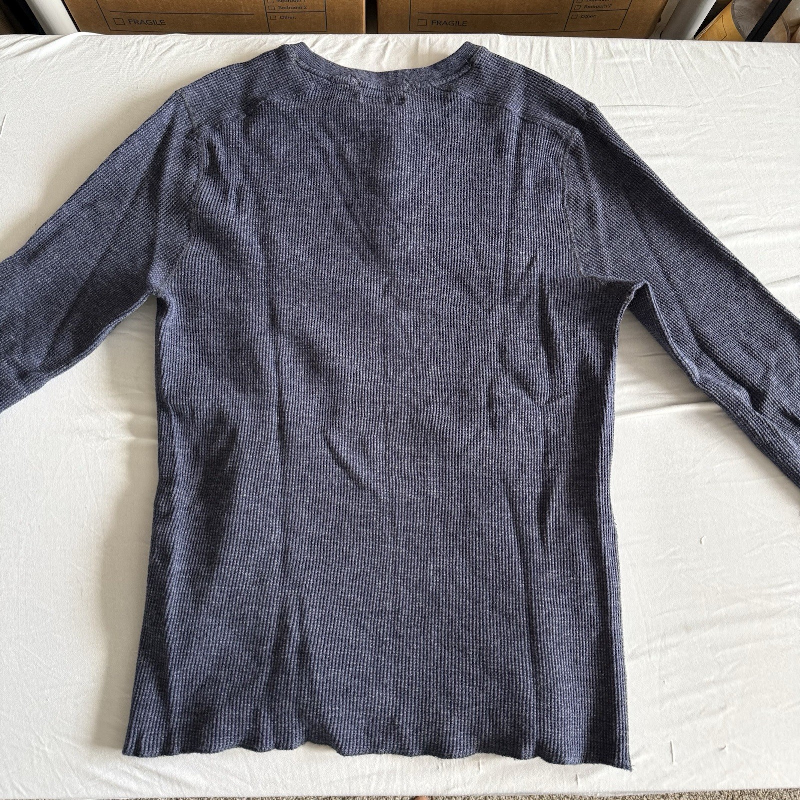 Wallace & Barnes Henley Thermal Mens Large Waffle Knit Workwear Pullover Blue gallery