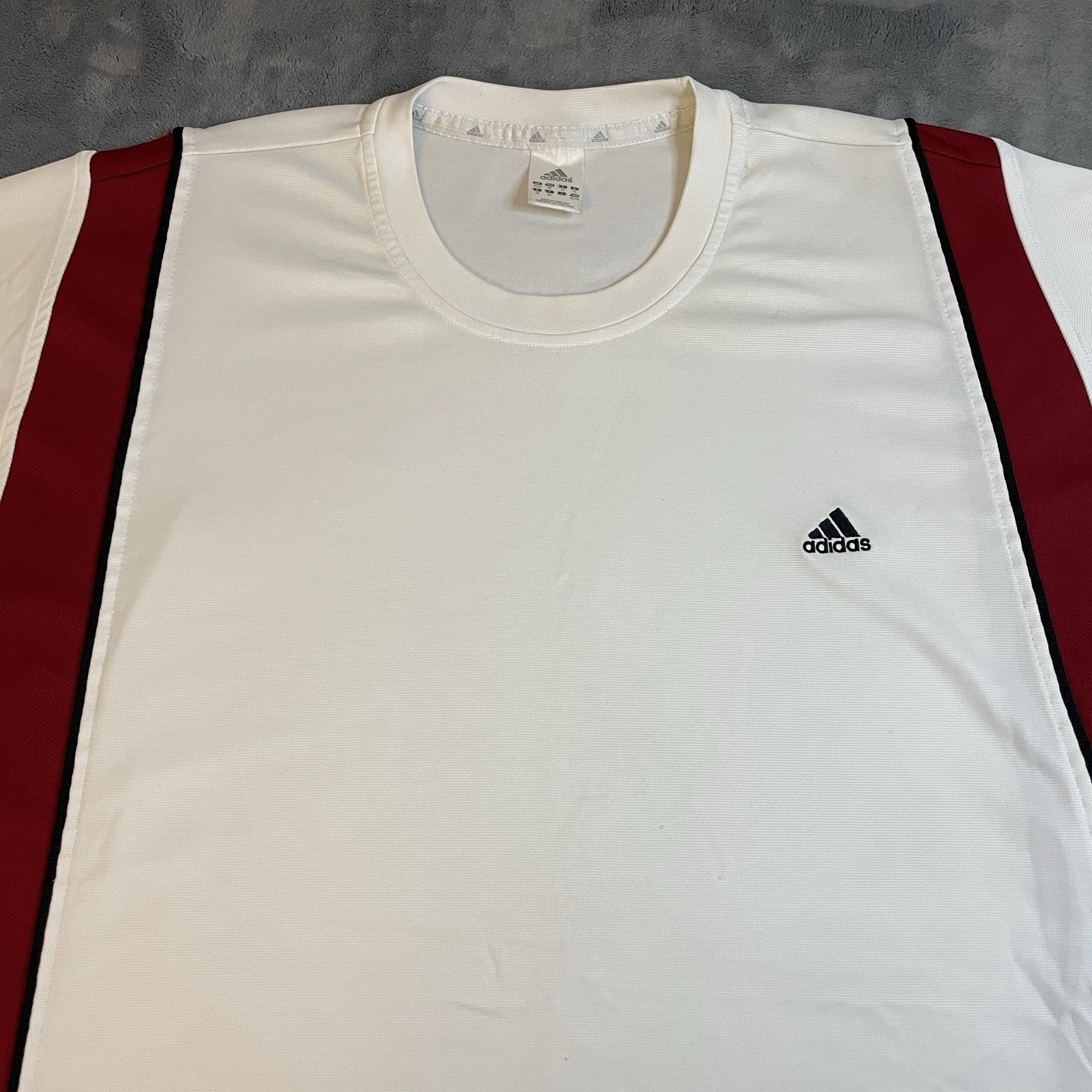 Adidas Climalite T-Shirt Men’s XL White/Red 3 Stripes Athletic Exercise Running gallery