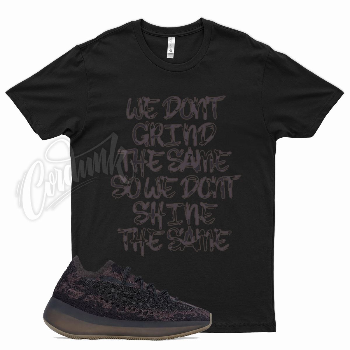 Black GRIND T Shirt match YZ Boost v3 ONYX fade mist mauve utility vanta salt gallery