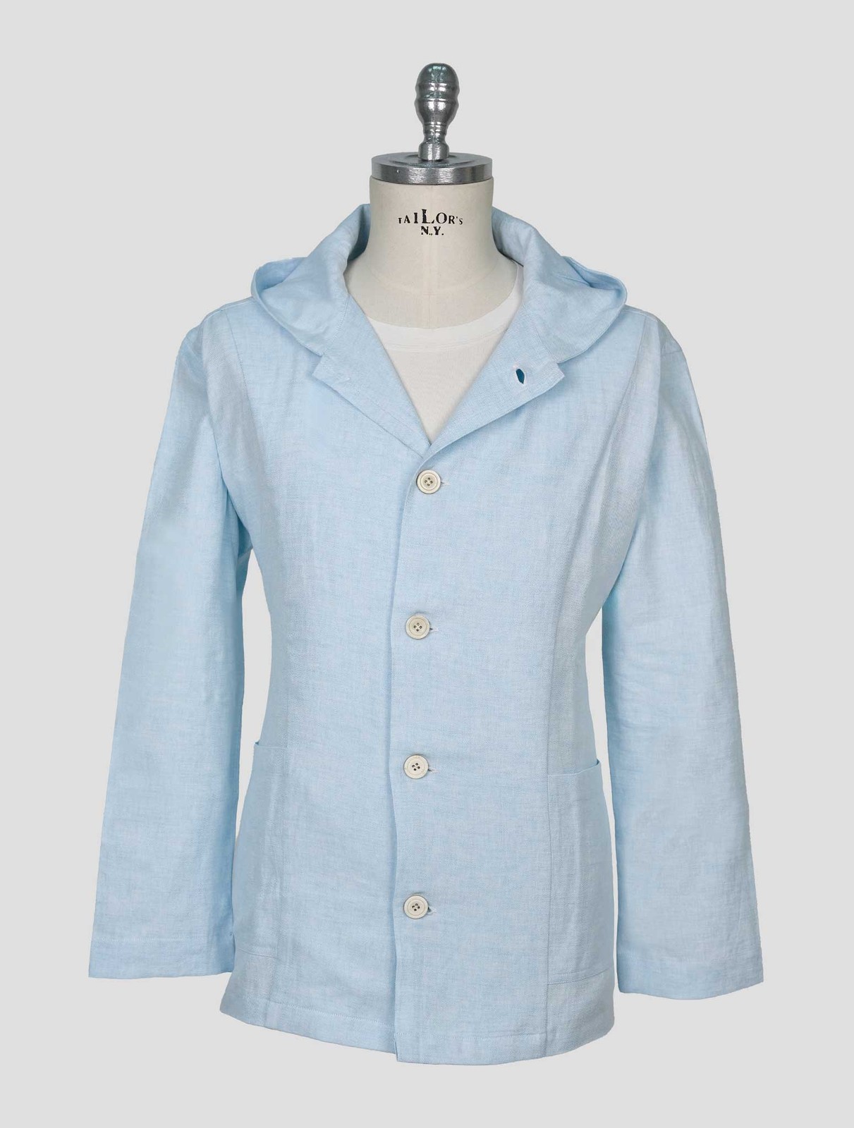 NEW KITON LIGHT BLUE COTTON LINEN HEMP OVERSHIRT LUCA EU 56 – US 46 – 2XL KME60