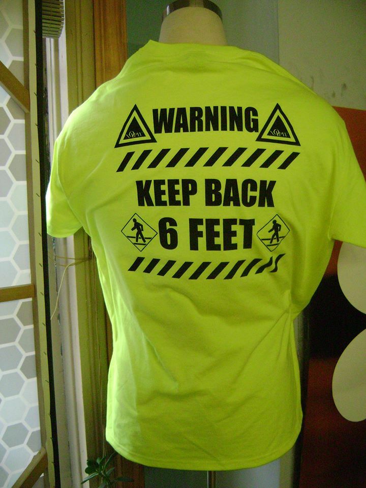 PRINTED TEE SAFETY YELLOW GREEN SELF DISTANCE STAY 6 FEET BACK AWAY T-SHIRT gallery