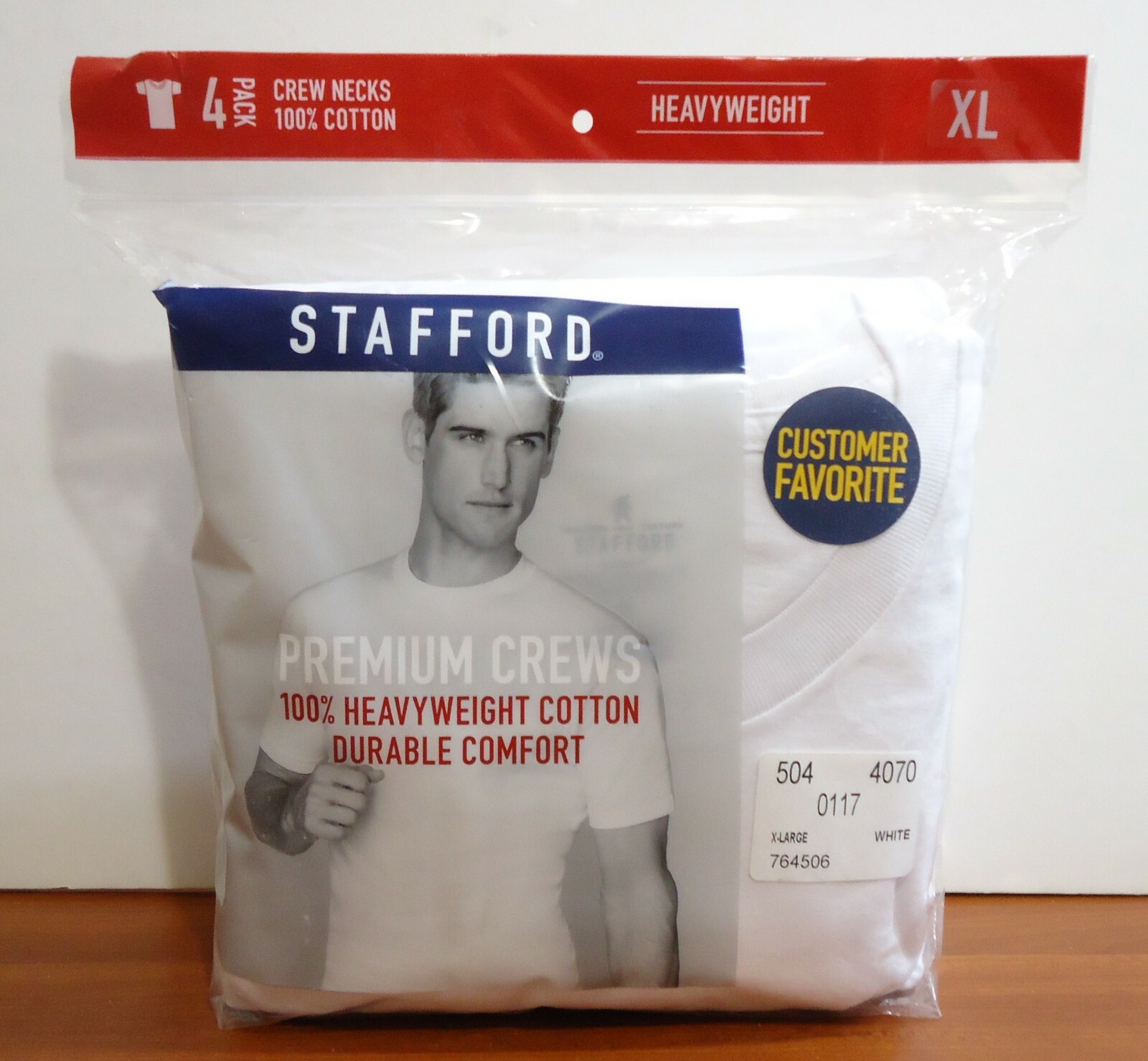 Stafford 4-Pack Men's Heavy Weight 100% Cotton Crew-Neck T-Shirt White gallery
