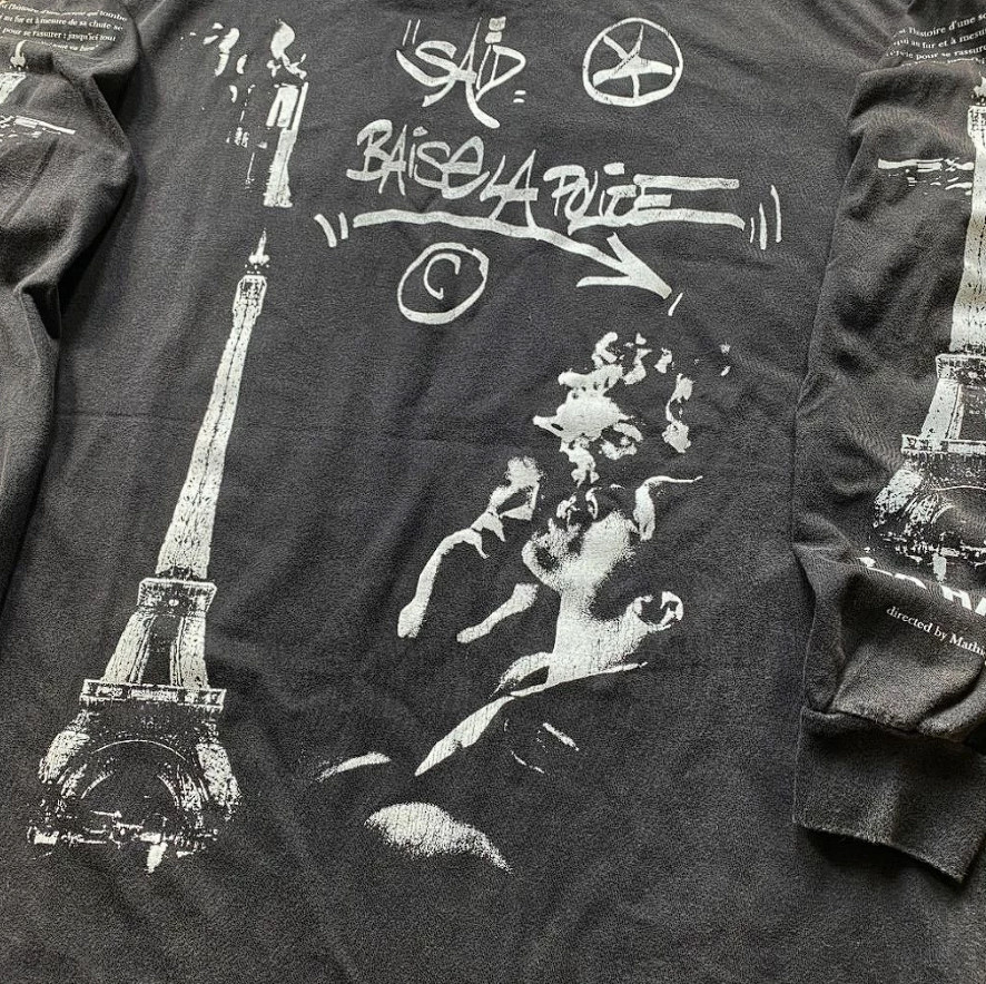 La Haine Shirt Sz XL Vintage Style Long Sleeve Black Faded Single Stitch REPRINT gallery