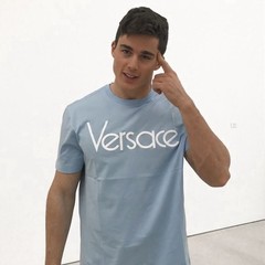 VERSACE NWT 90’s Tribute Runway Blue Logo Tee Shirt Small Collectible Designer