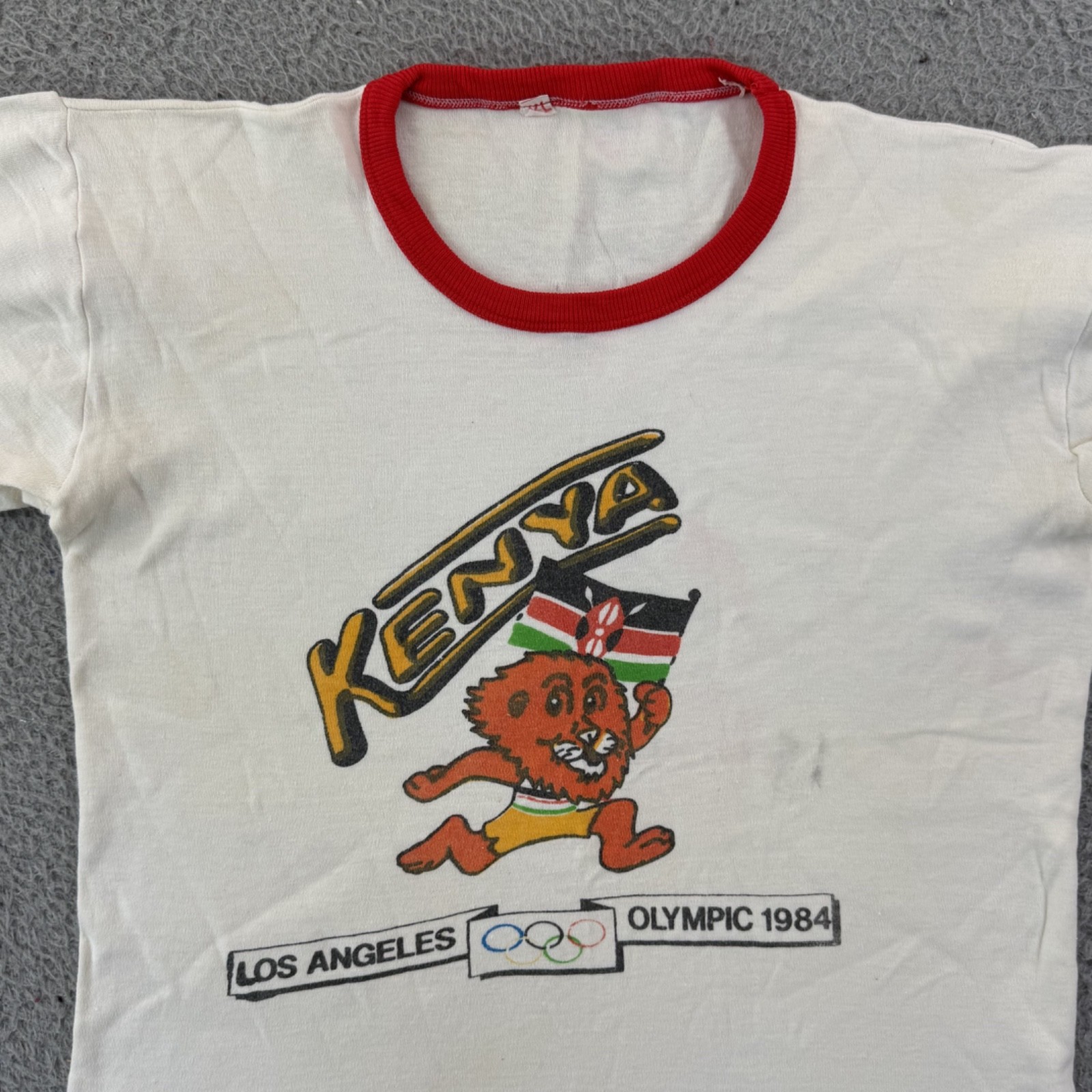 Vintage Kenya 1984 Los Angeles Olympics Shirt Mens Medium Ringer 80s Sport USA gallery